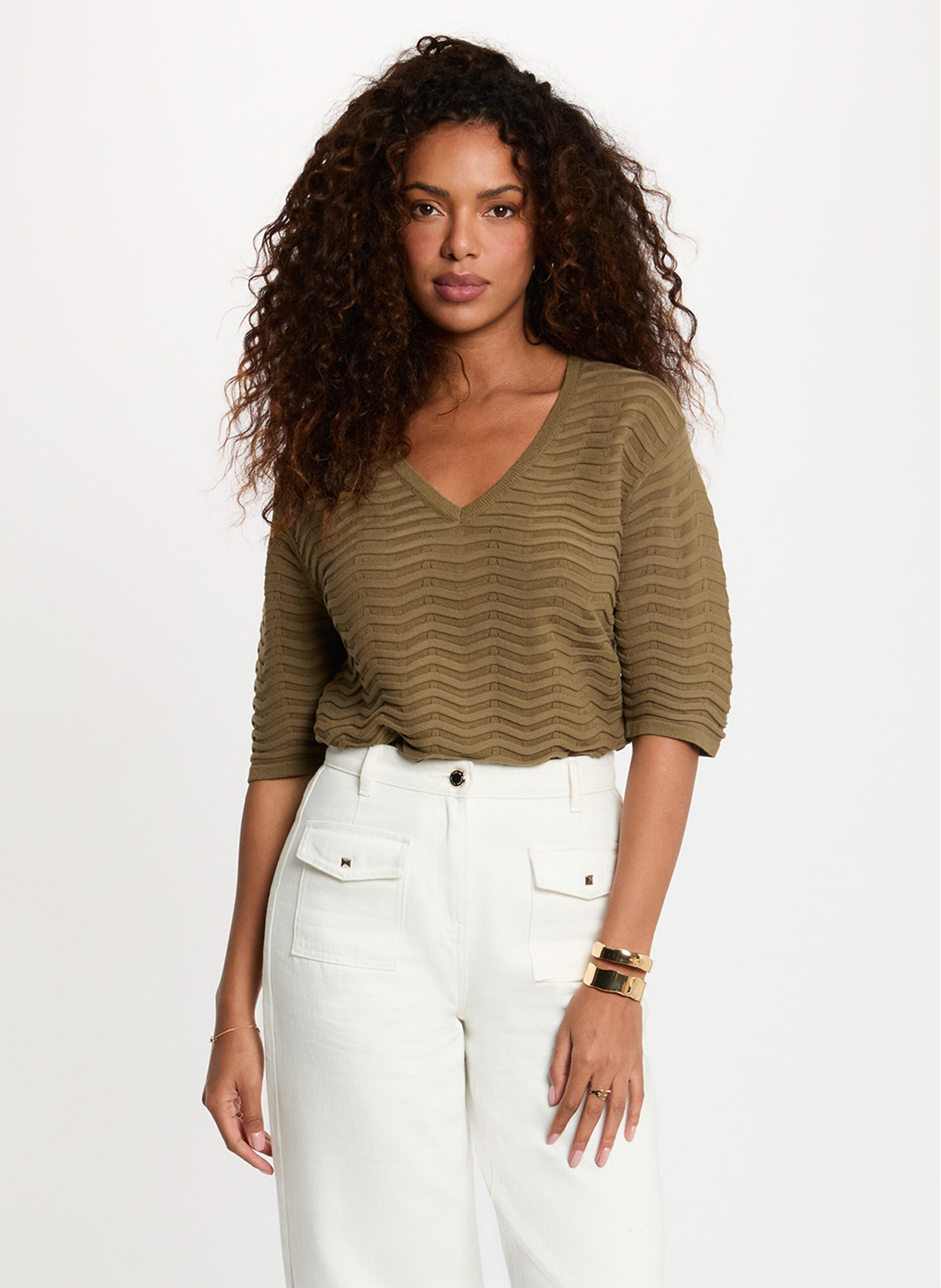 Pull droit col V en maille MORGAN Vert