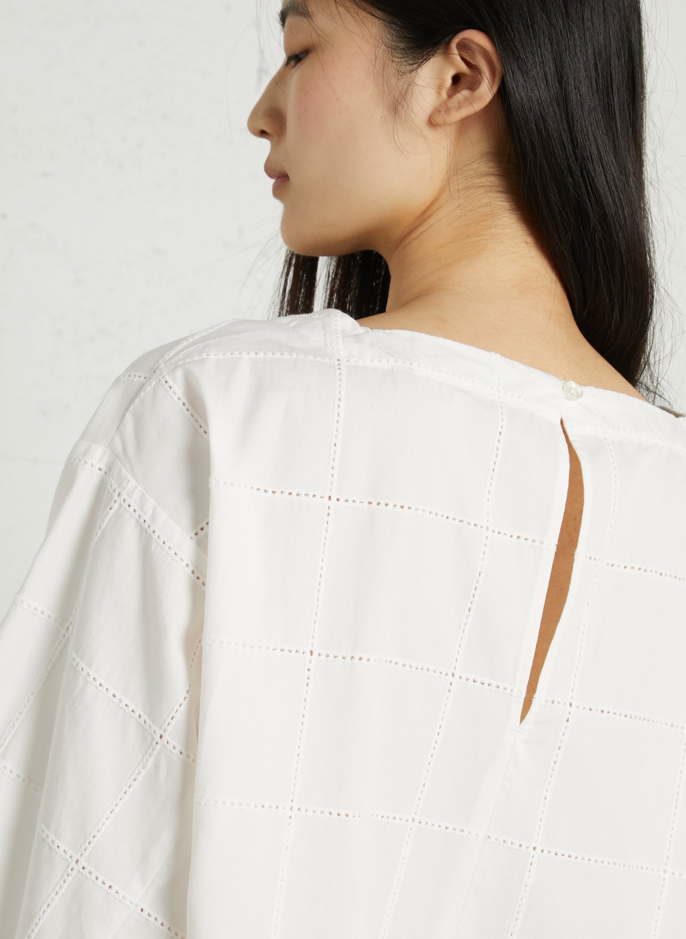 Weites Midi-Kleid mit 3/4-Ärmeln und Stickerei RUE DE TOKYO Beige