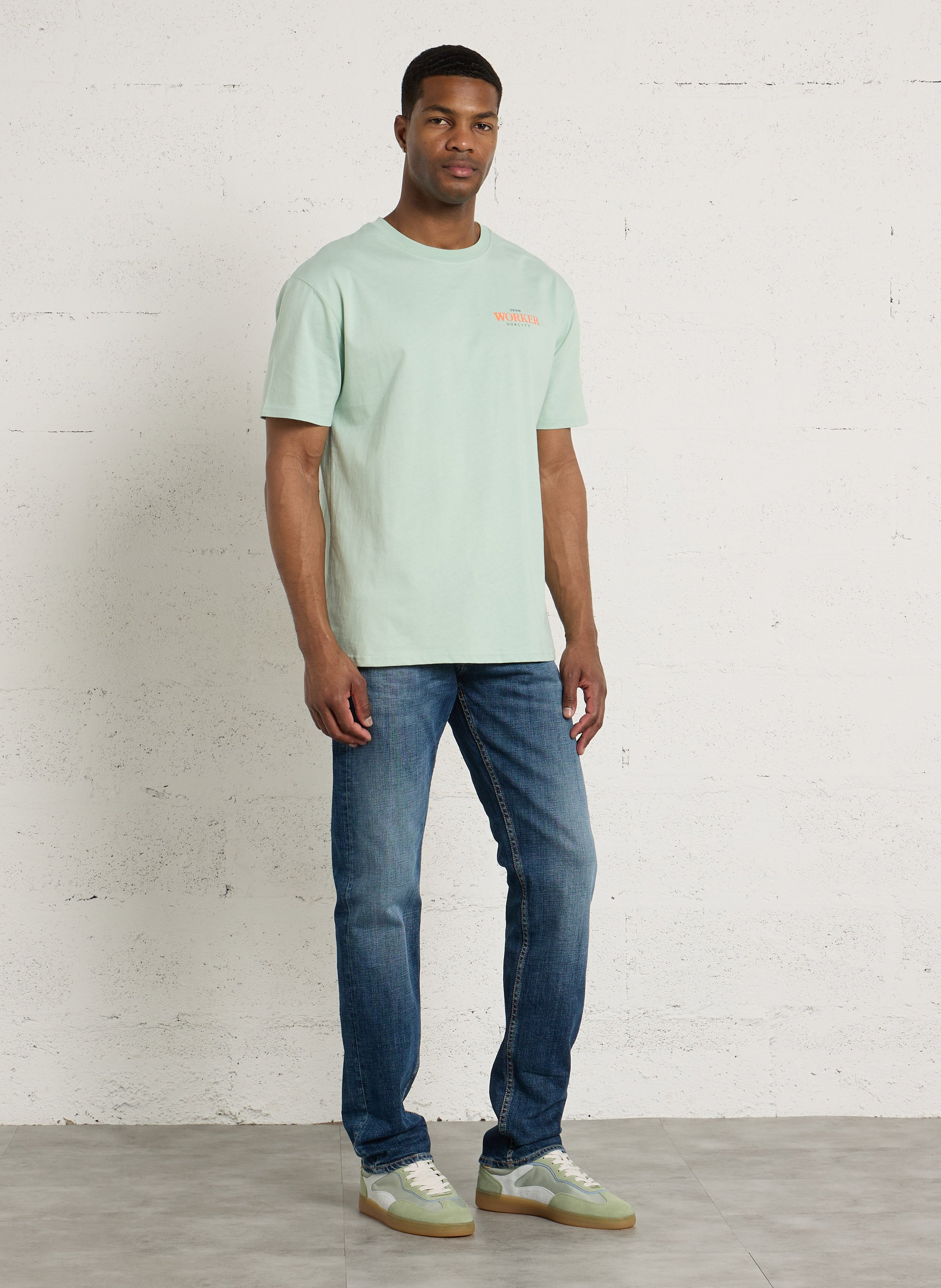 Tee-shirt droit col rond sérigraphié en coton LE TEMPS DES CERISES Bleu