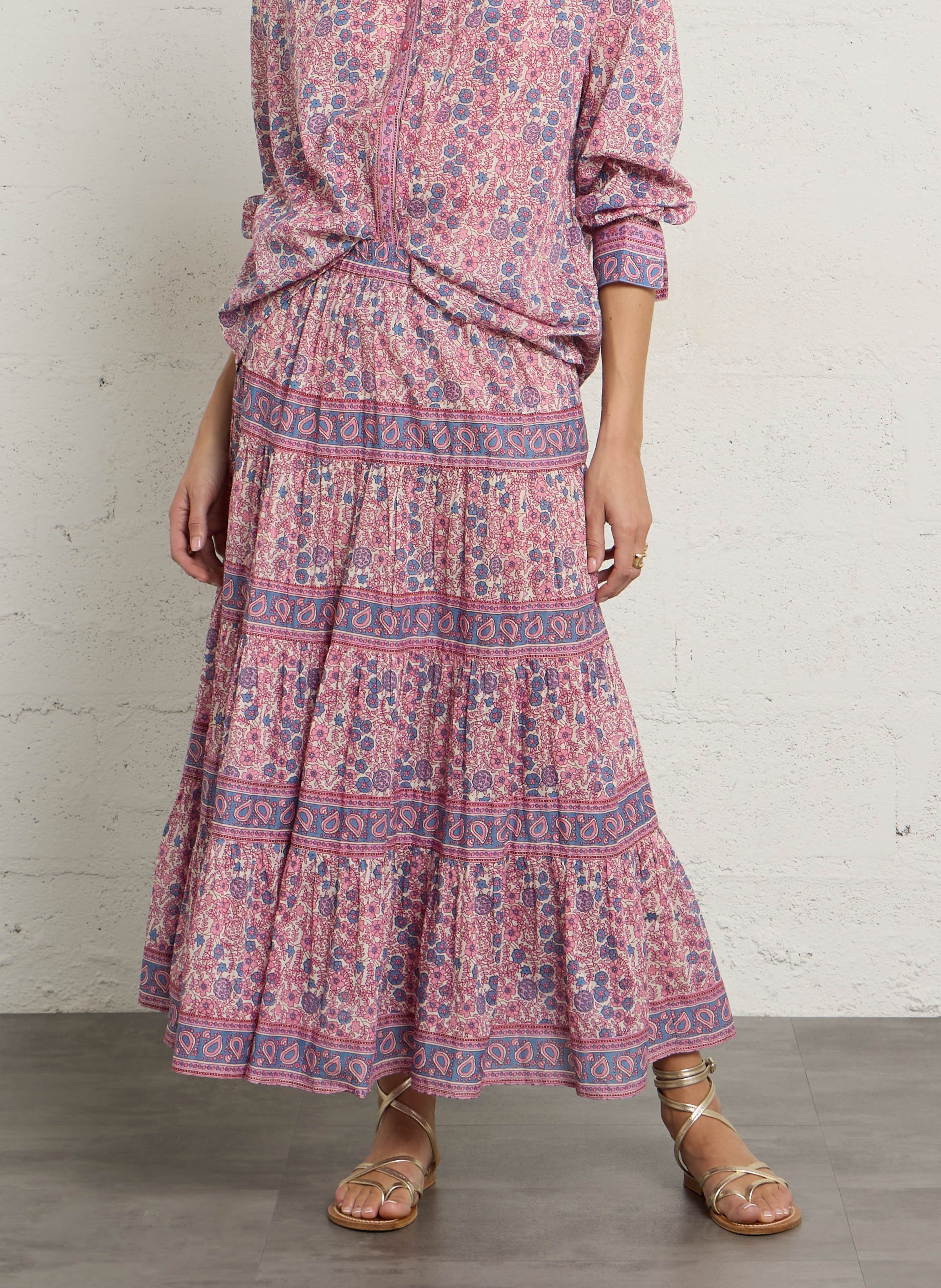 Jupe longue en coton imprimé PETITE MENDIGOTE Beige