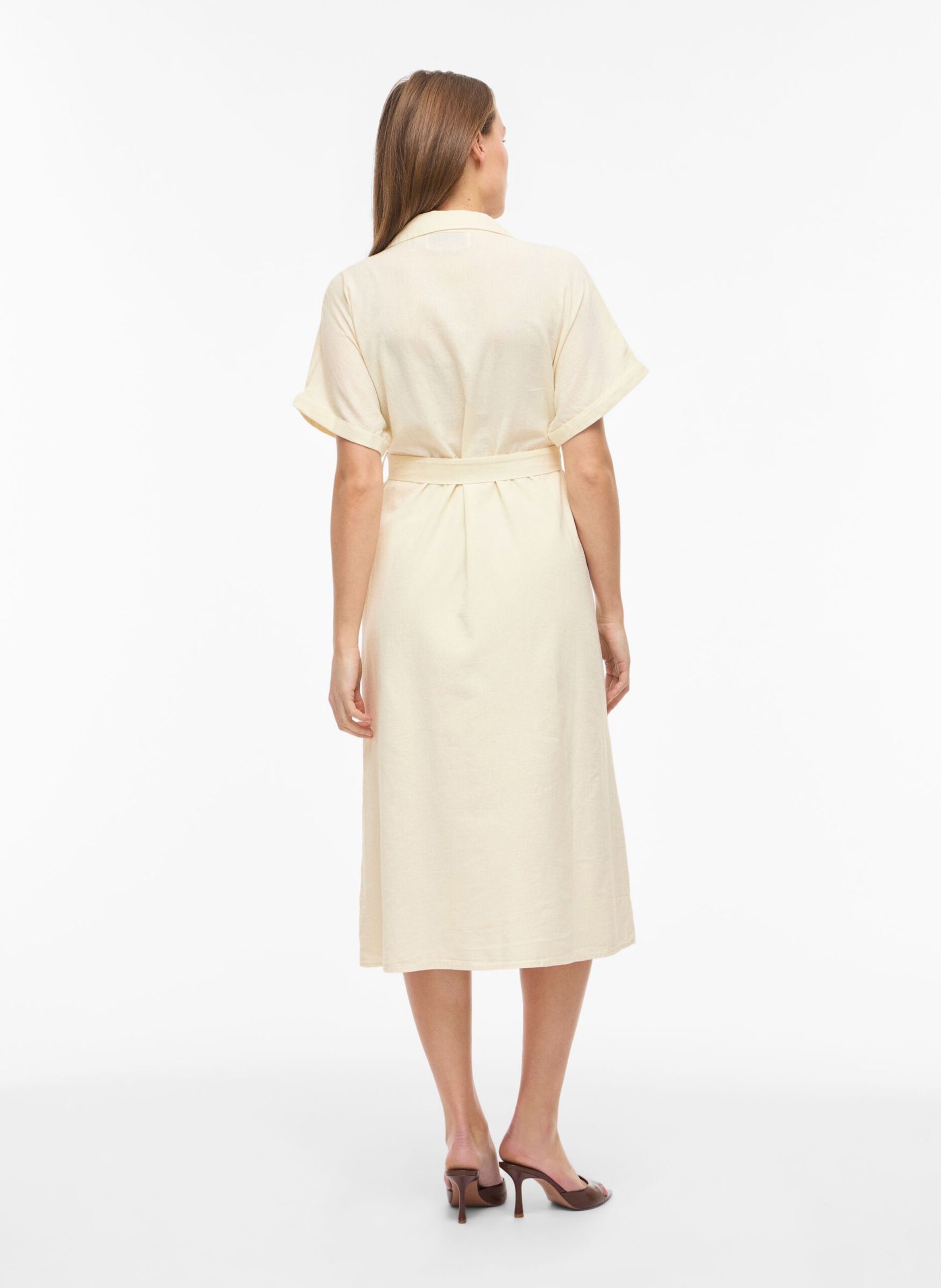 Vestido midi con cuello clásico en algodón y lino VILA Gris