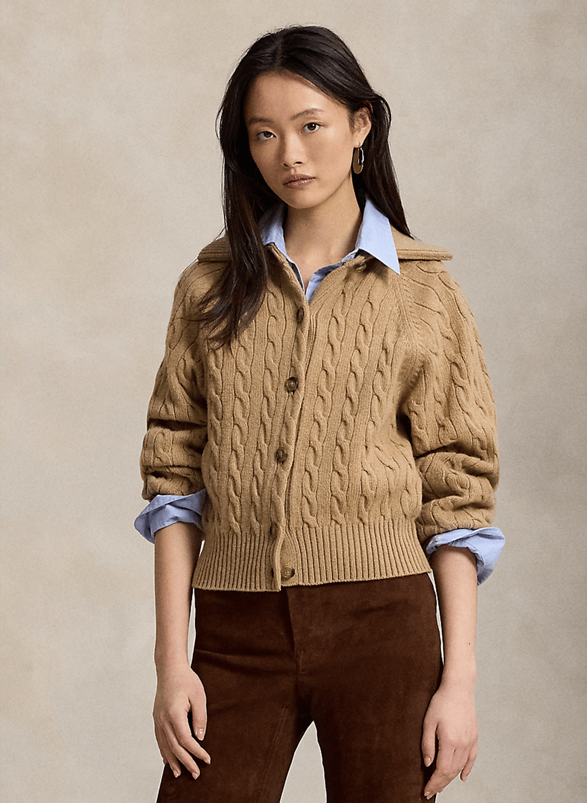 Straight cable-knit wool cardigan POLO RALPH LAUREN Beige