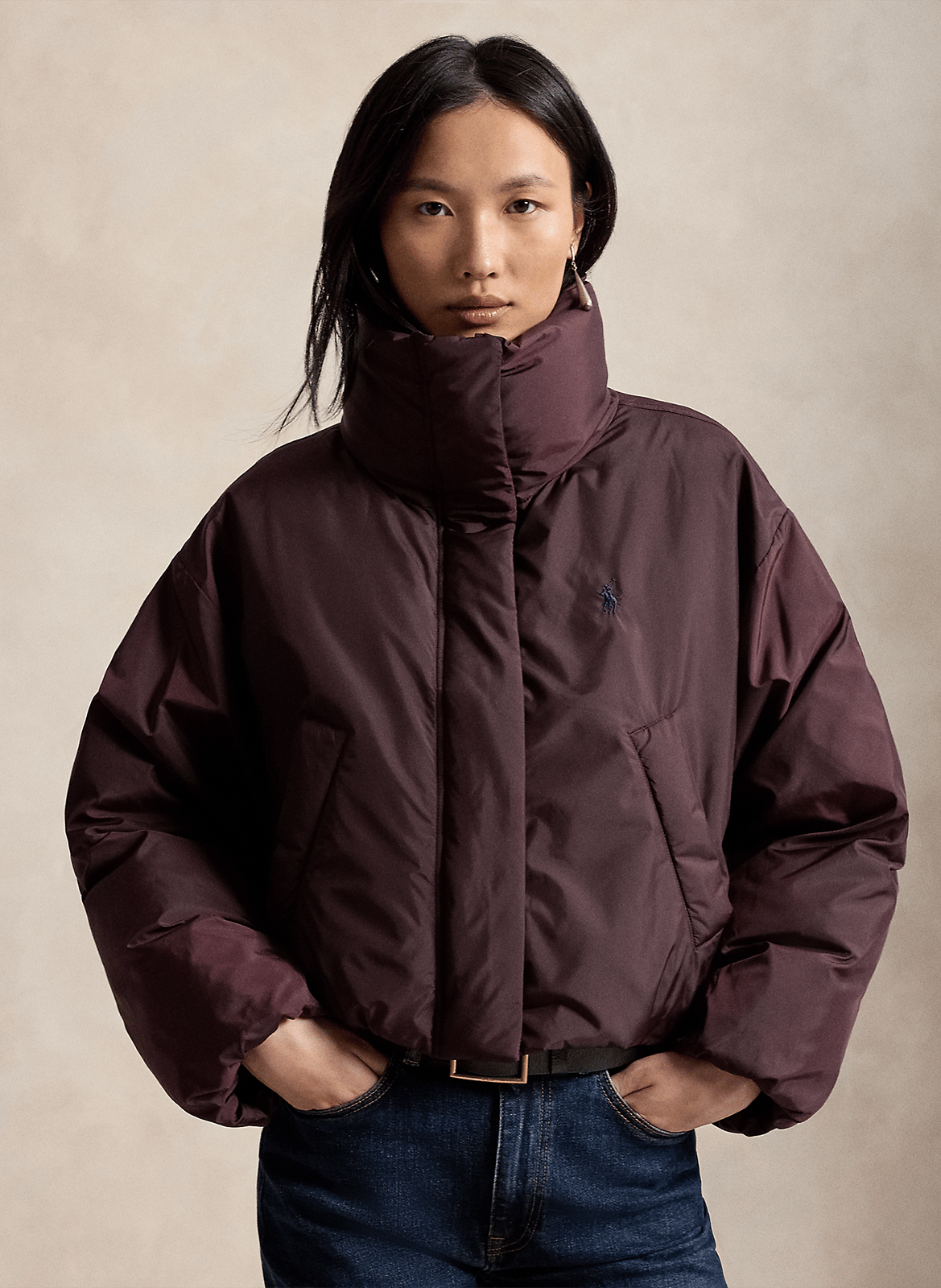 Cropped padded jacket with high neck POLO RALPH LAUREN Purple