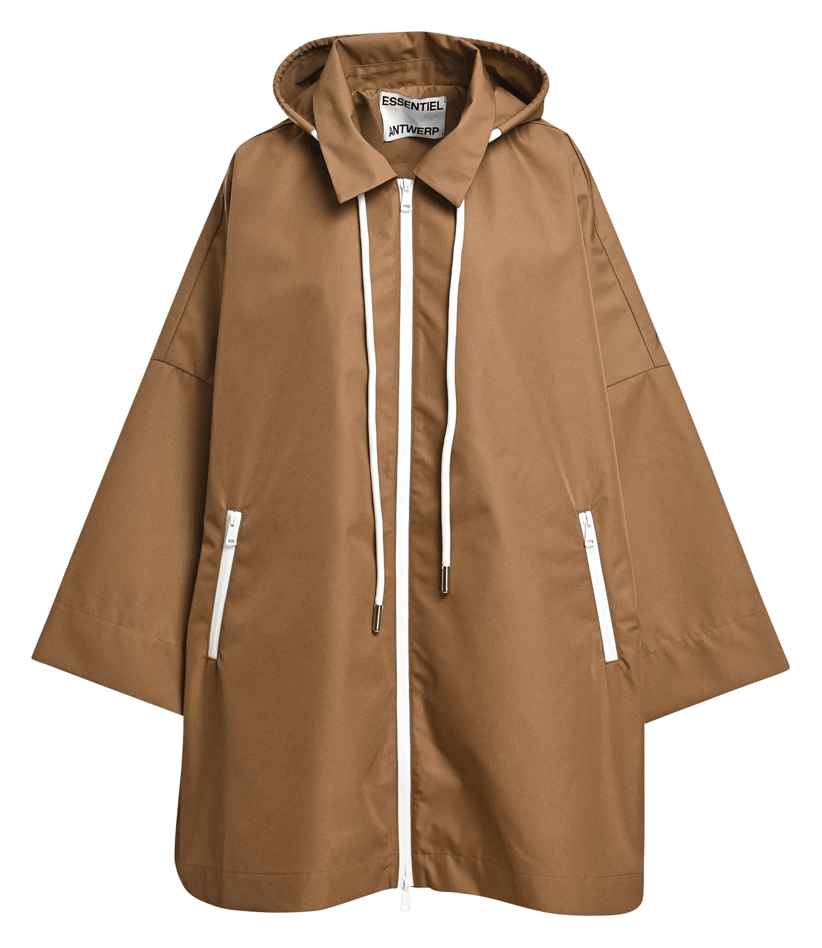 Oversized waterdichte poncho met capuchon ESSENTIEL ANTWERP Bruin