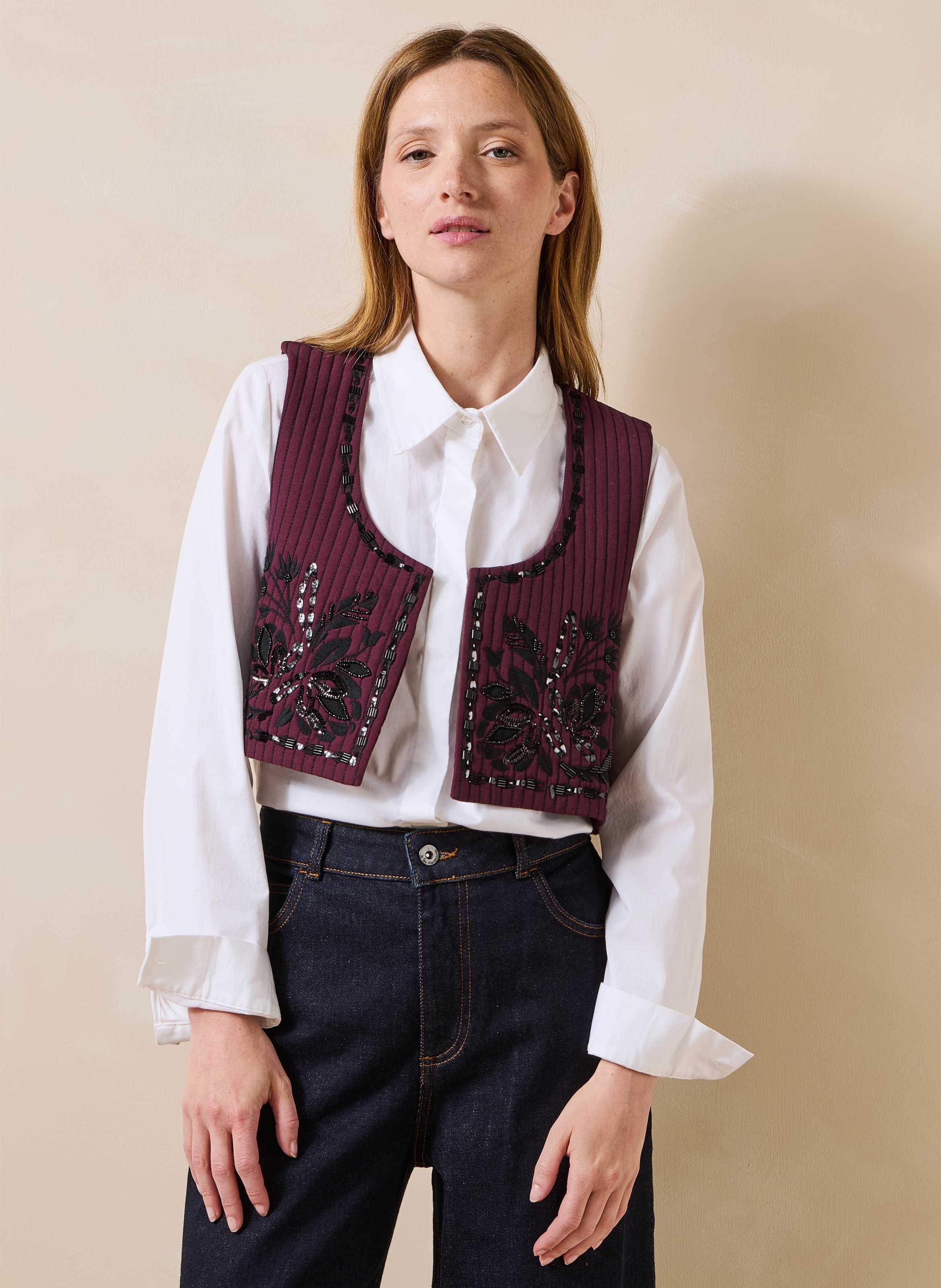 Veste courte sans manches brodée LA FEE MARABOUTEE Multicolore