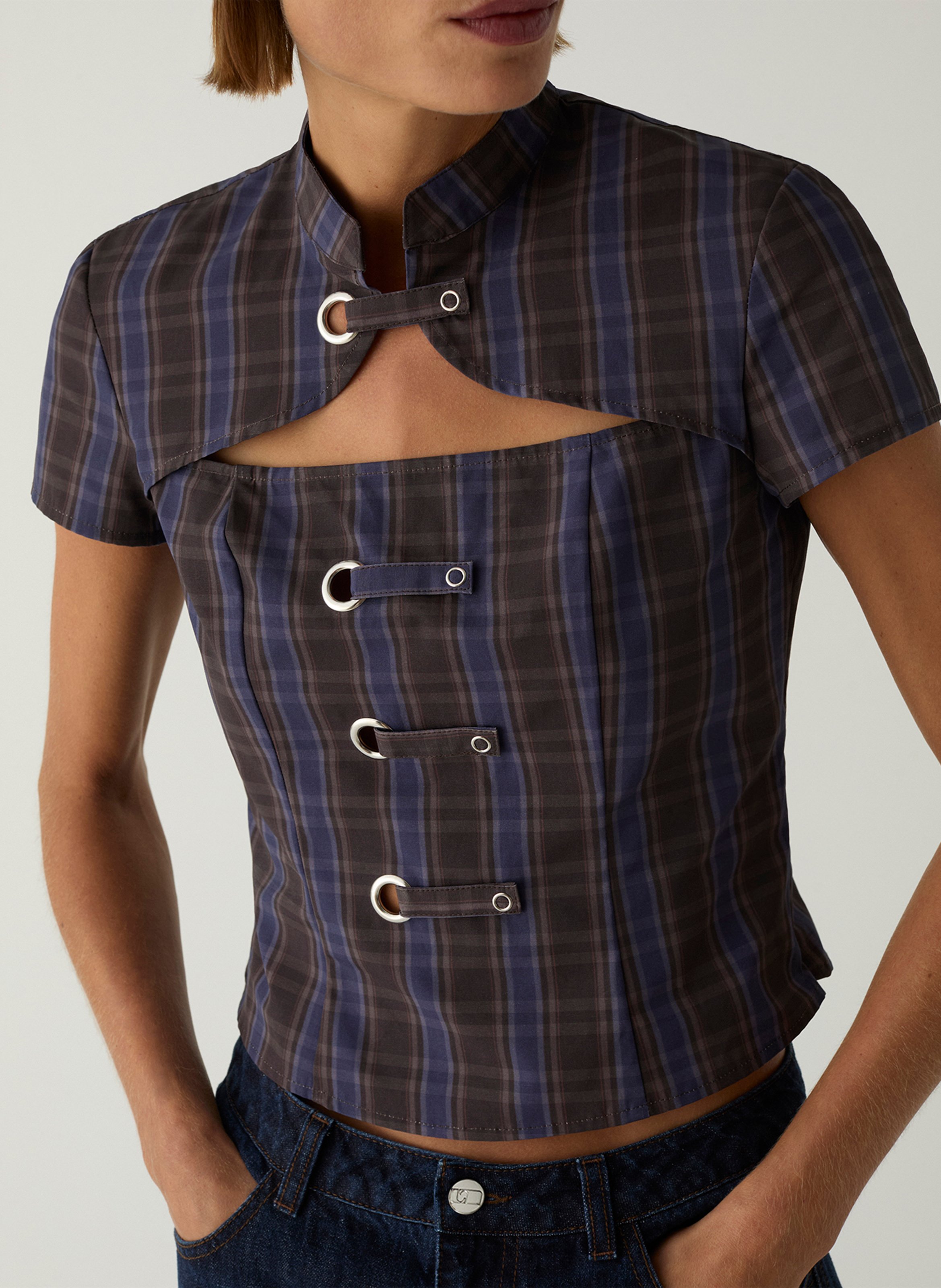 Printed high-neck cotton blend top LAAGAM Brown