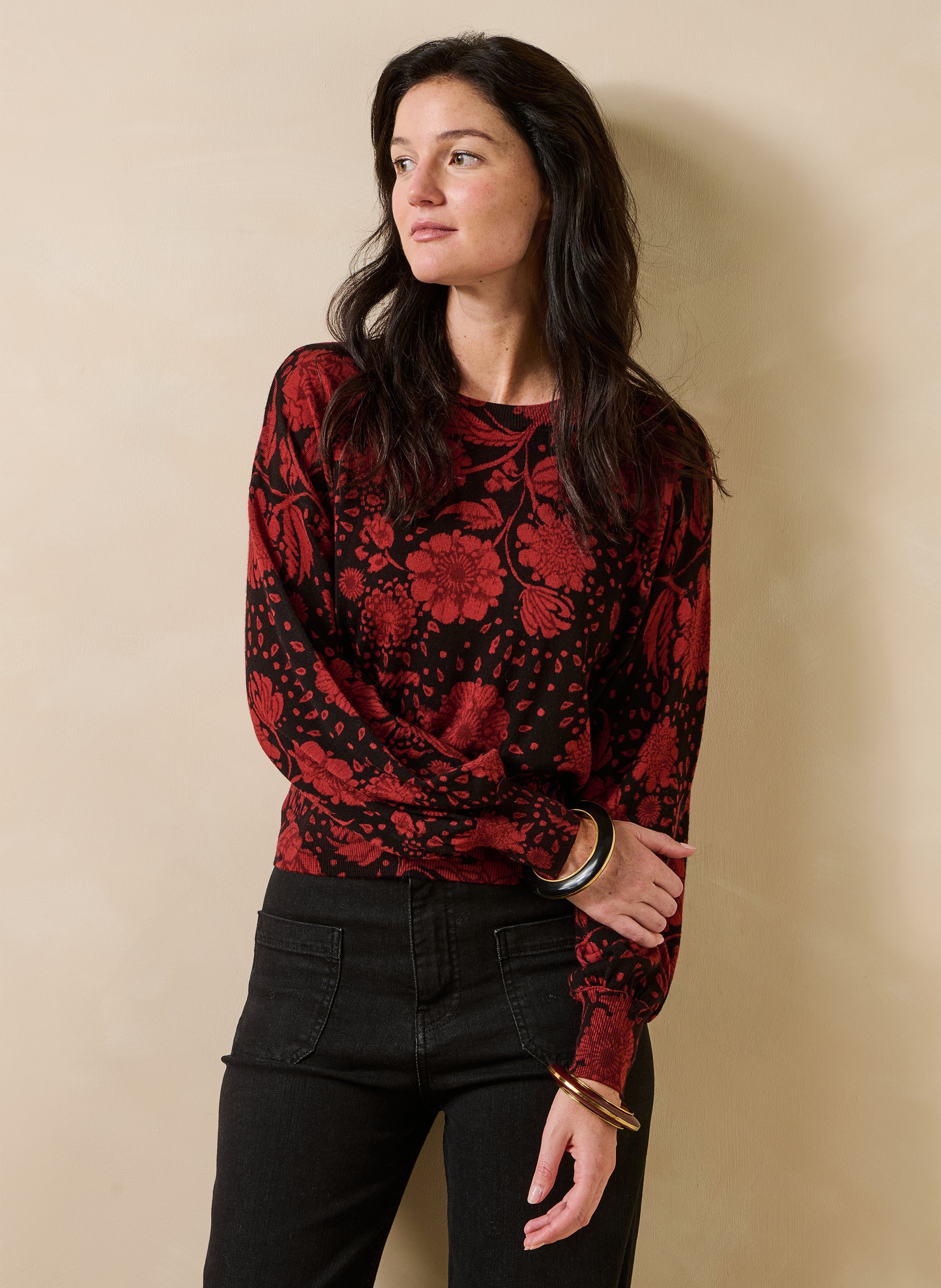 Pull court imprimé floral en laine LA FEE MARABOUTEE