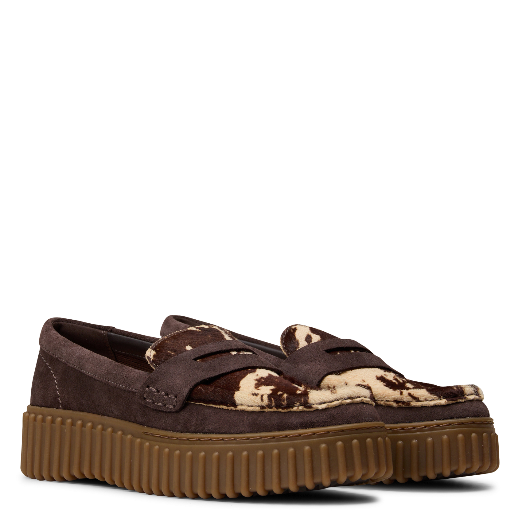 Kuhmuster-Ledermokassins CLARKS Braun