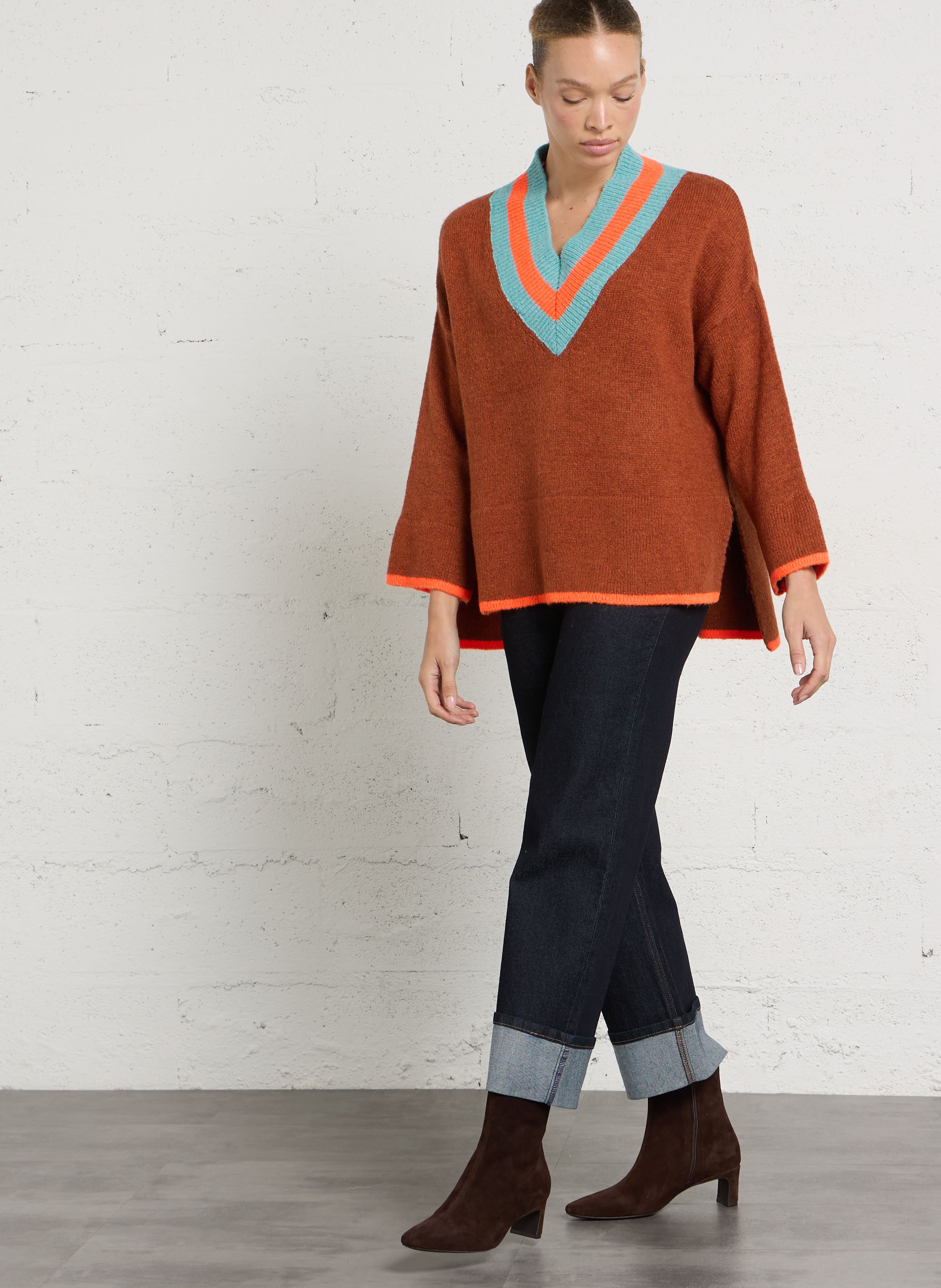 Oversize-Pullover mit V-Ausschnitt DR BLOOM Mehrfarbig