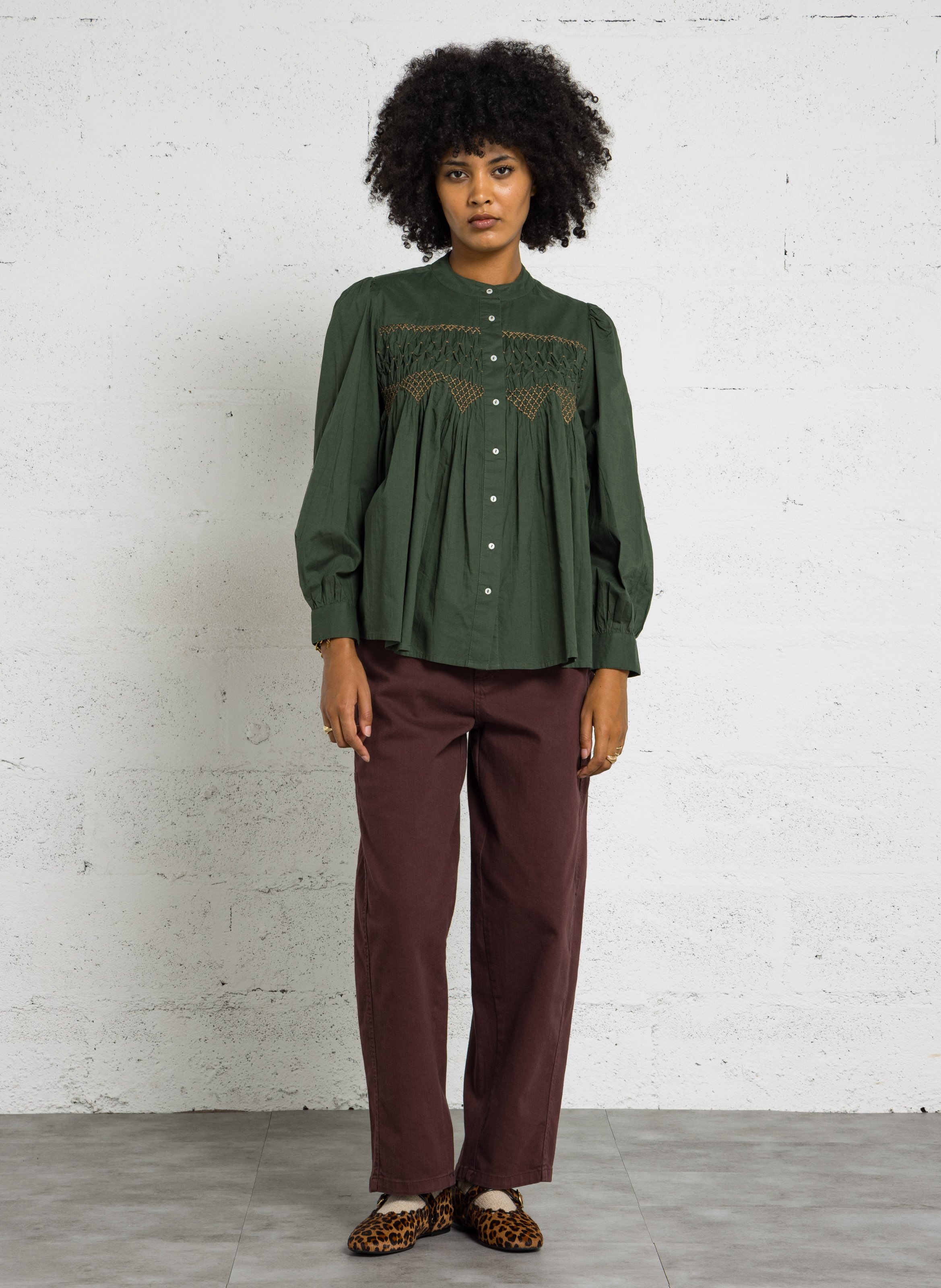 Baumwollbluse mit Rundhalsausschnitt SUD EXPRESS Khaki