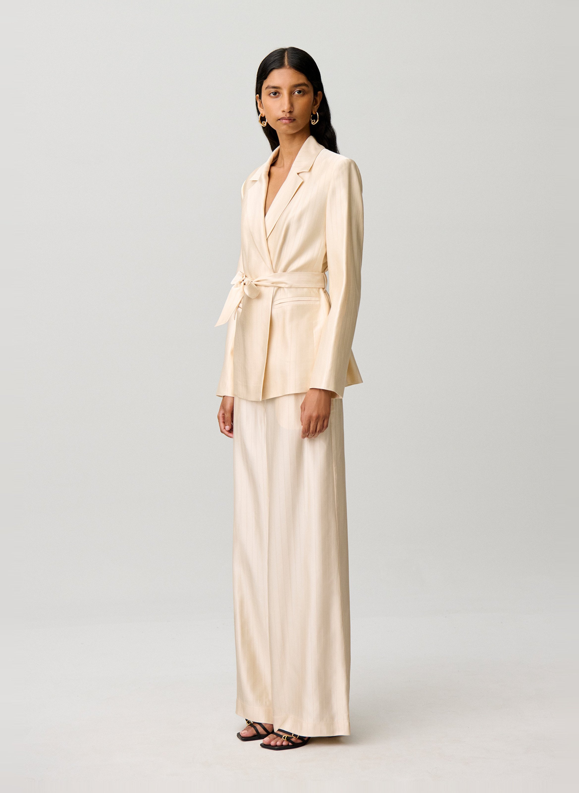 Veste de tailleur satinée à rayures CLAUDIE PIERLOT Beige