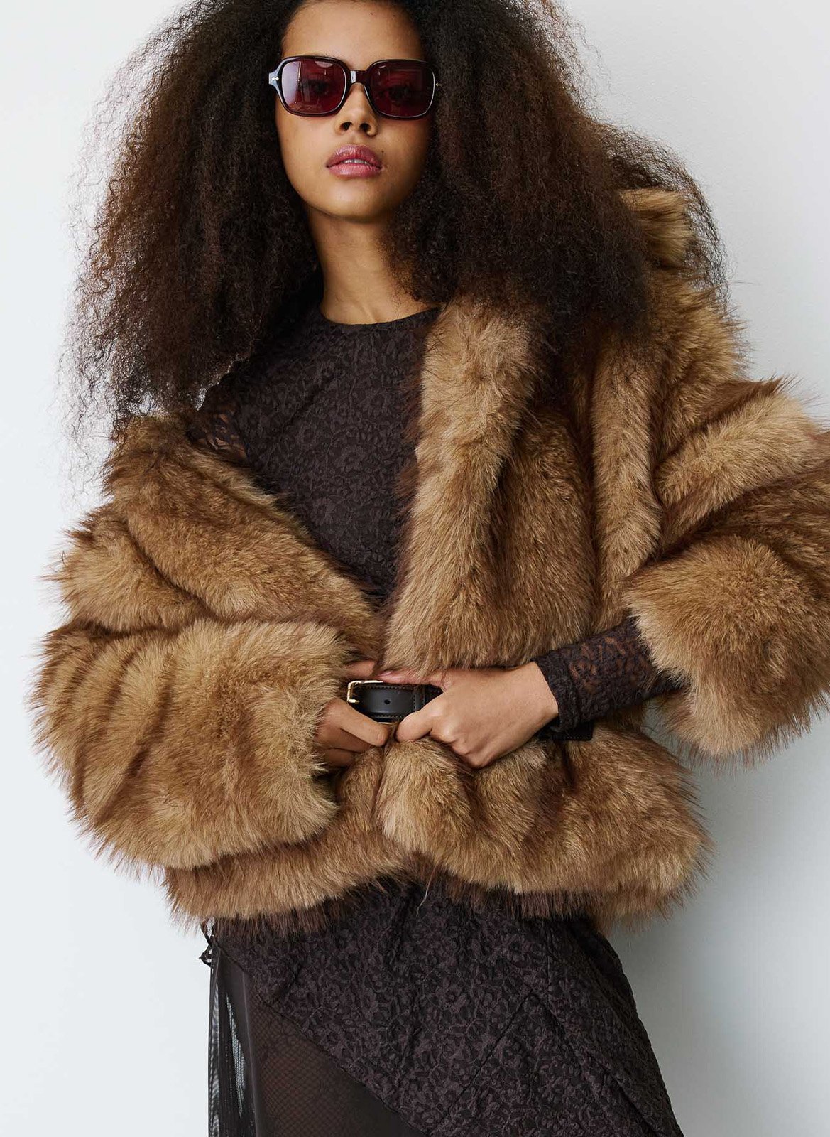Manteau droit effet fourrure GRACE ET MILA Beige