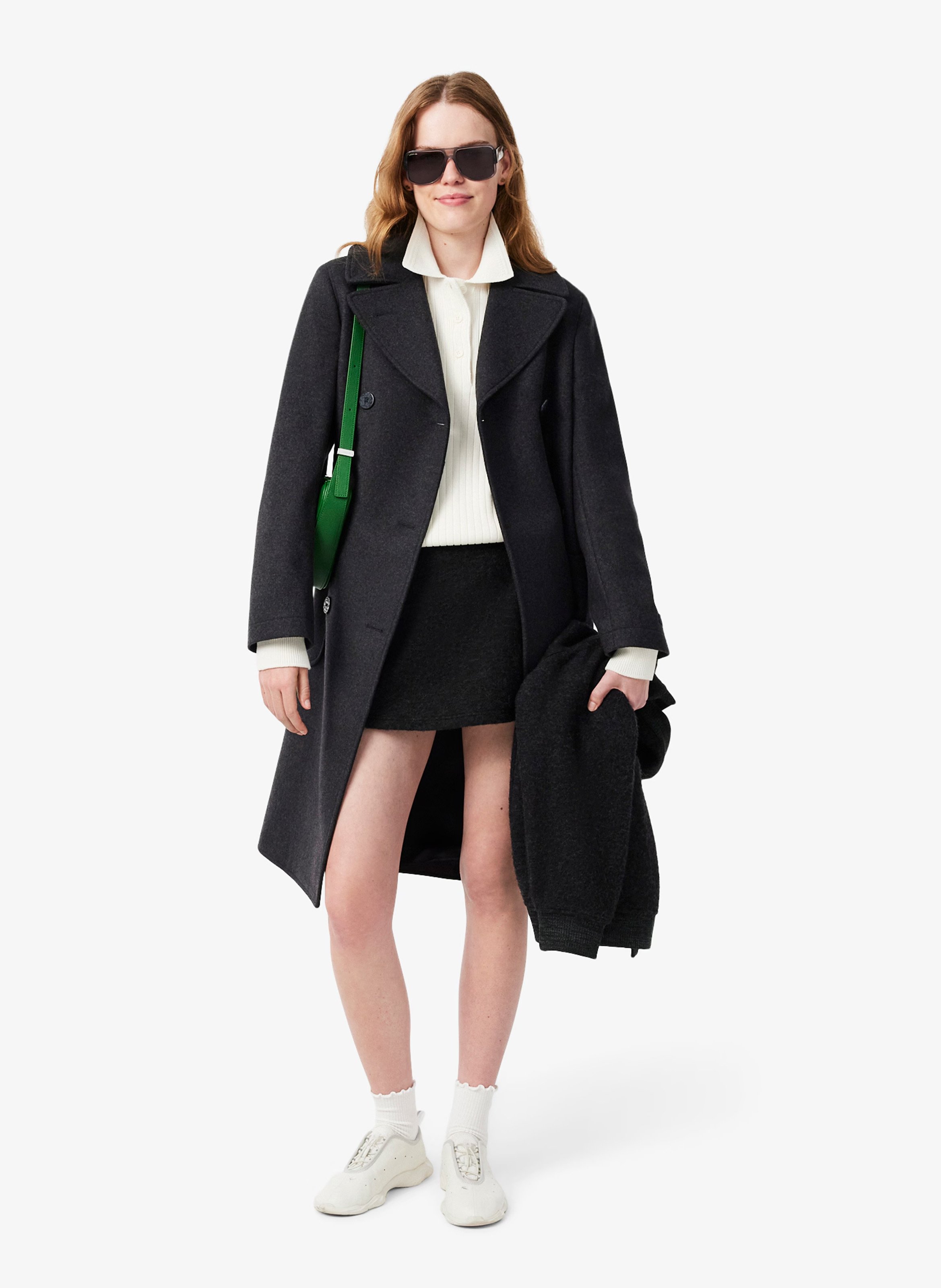 Manteau col tailleur en laine mélangée LACOSTE Brown