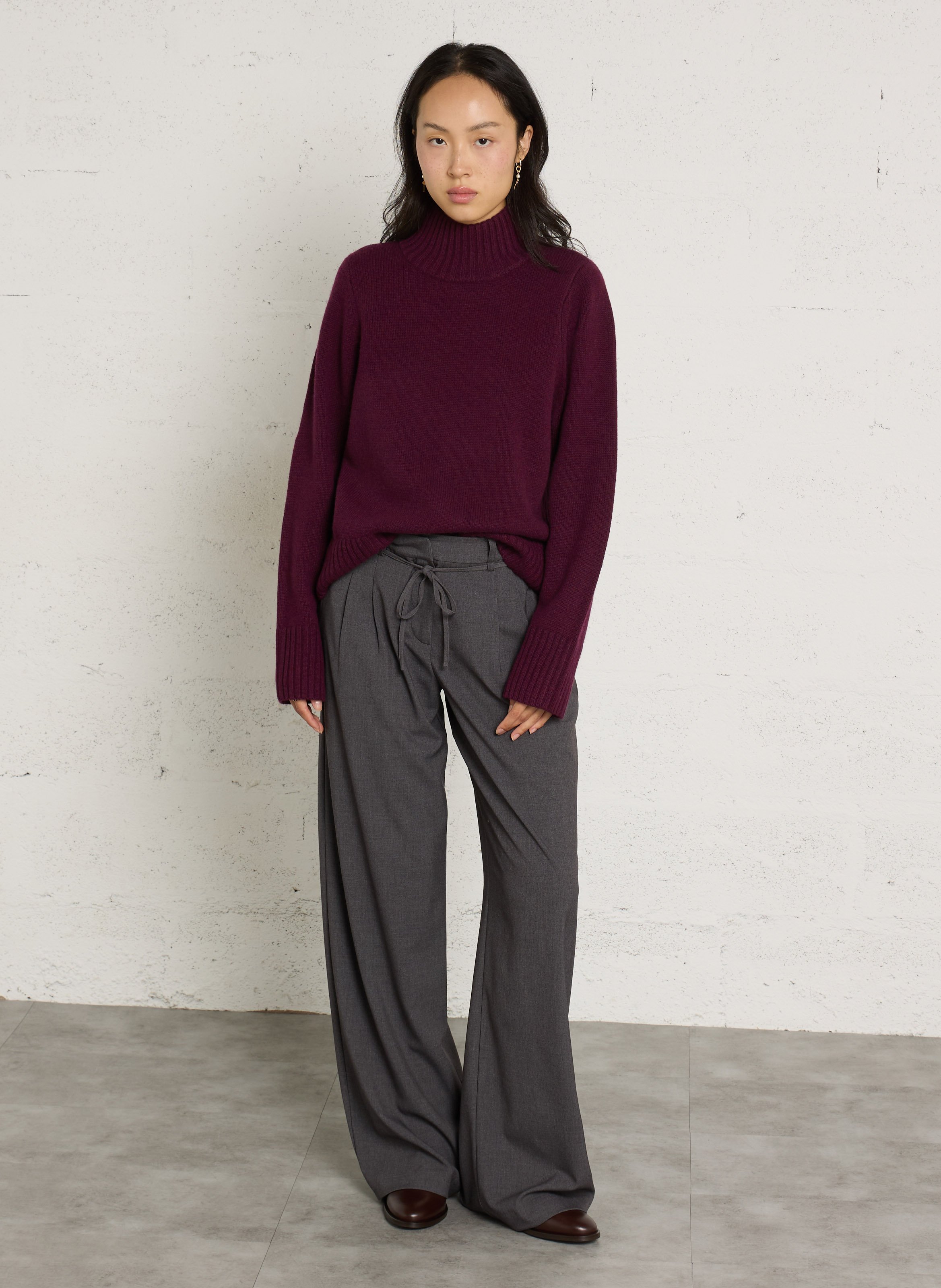 Pullover mit Schalkragen aus grob gestrickter Merinowolle PETITE MENDIGOTE Violett