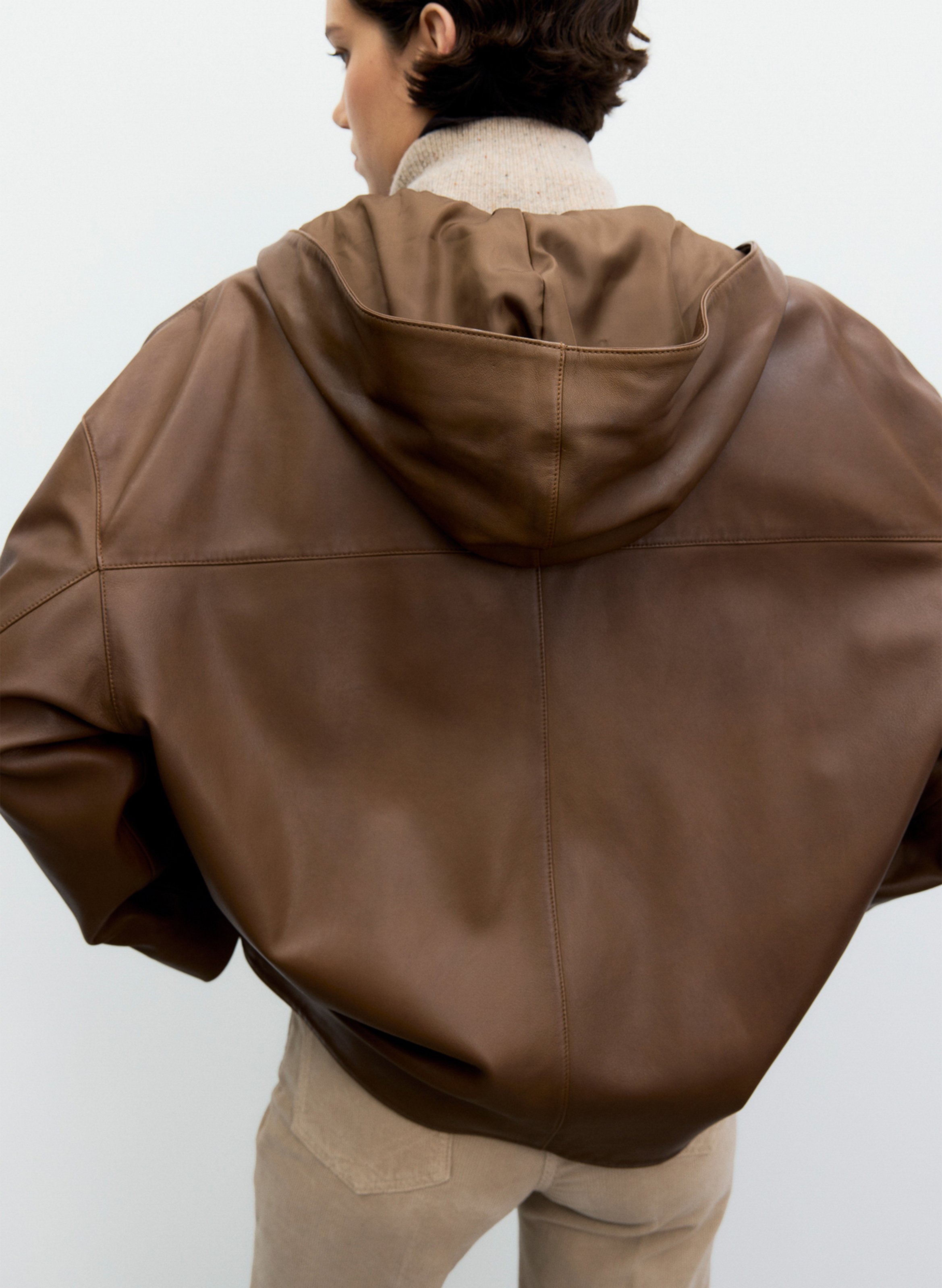 Chaqueta amplia con capucha de cuero GERARD DAREL Marron