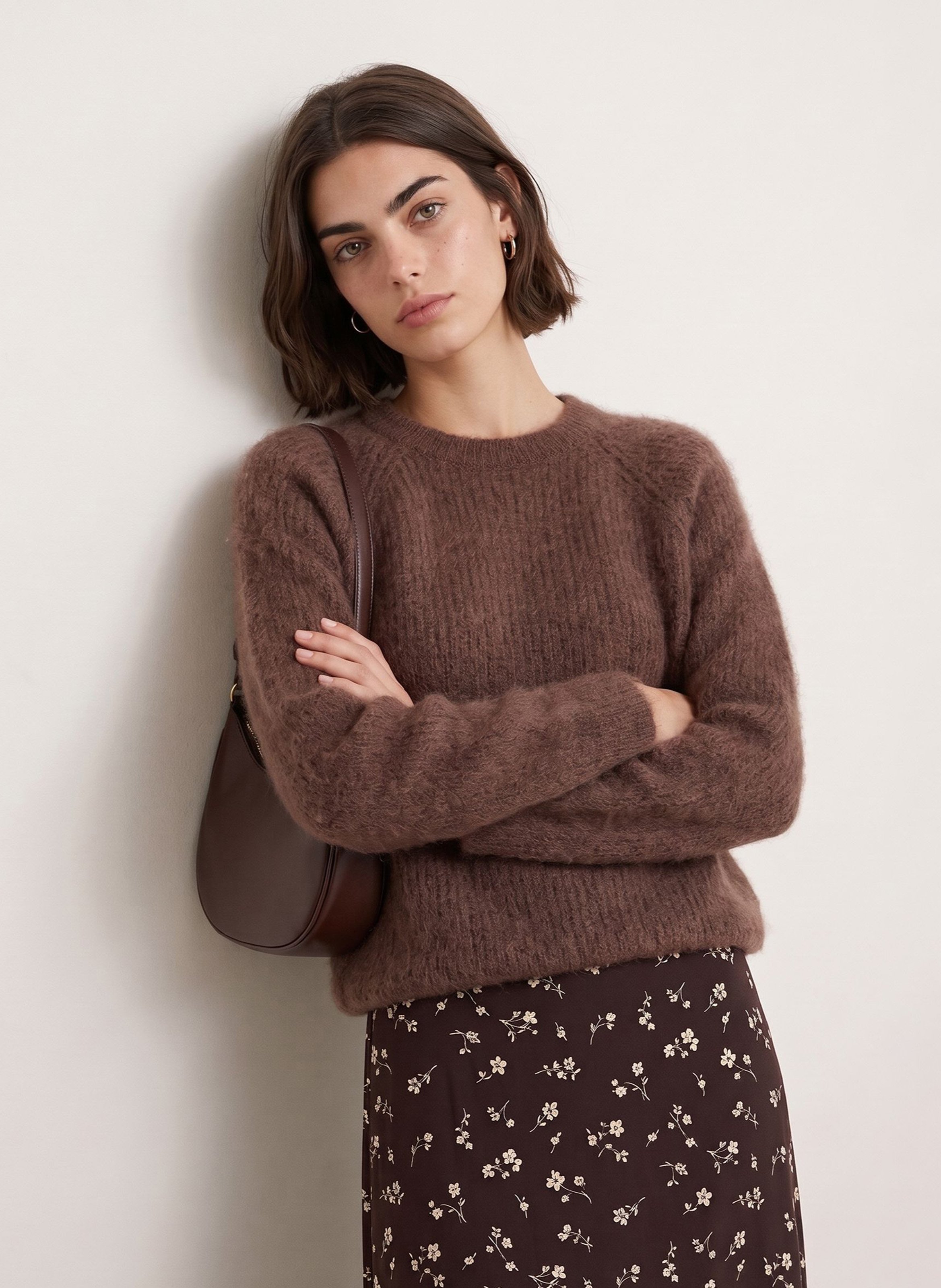 Pull droit col rond en laine mélangée KOOKAI Marron