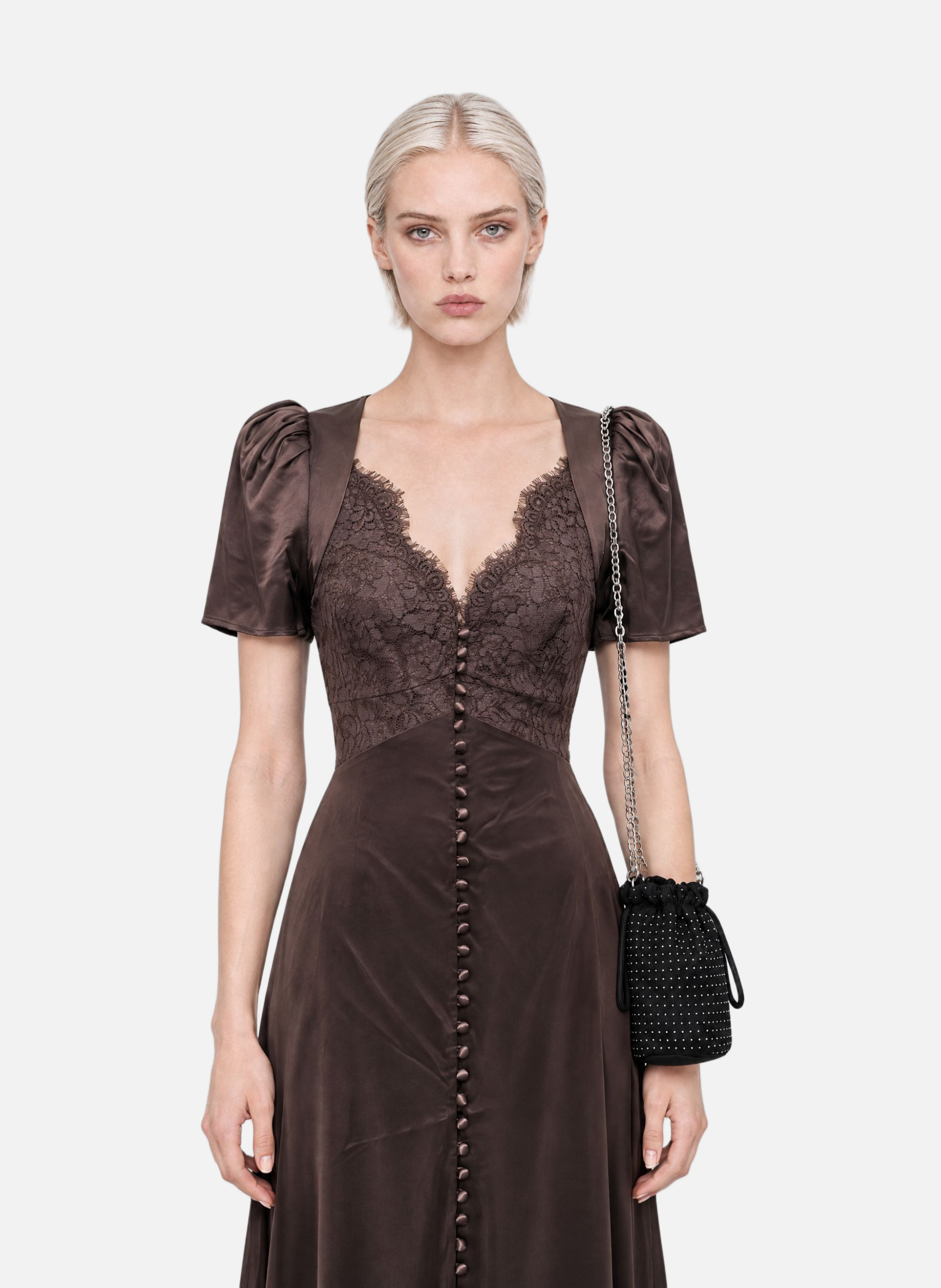 Long dress with brown lace THE KOOPLES Brown