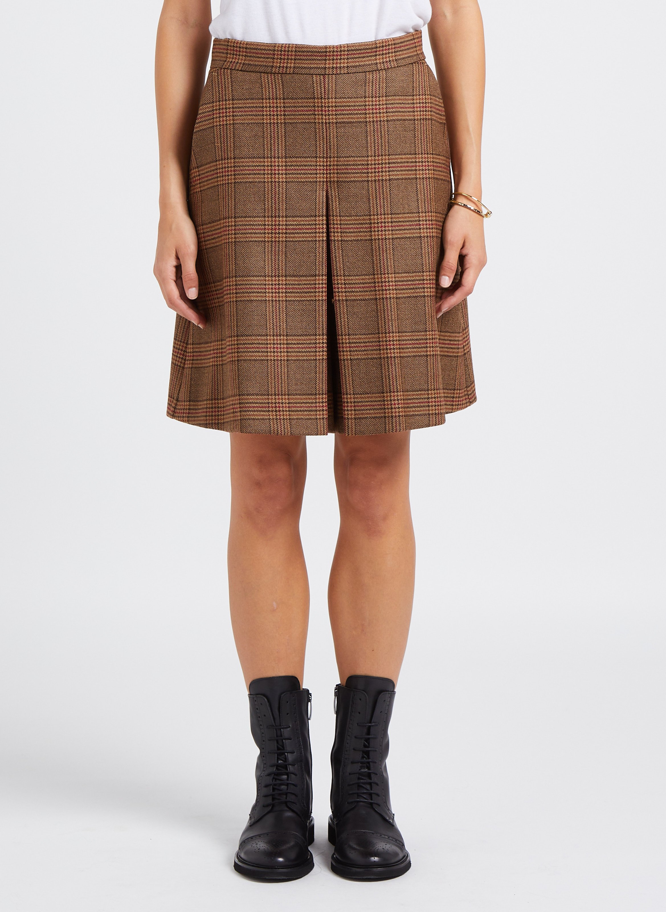 High-waisted check wool shorts MAX MARA WEEK END Brown