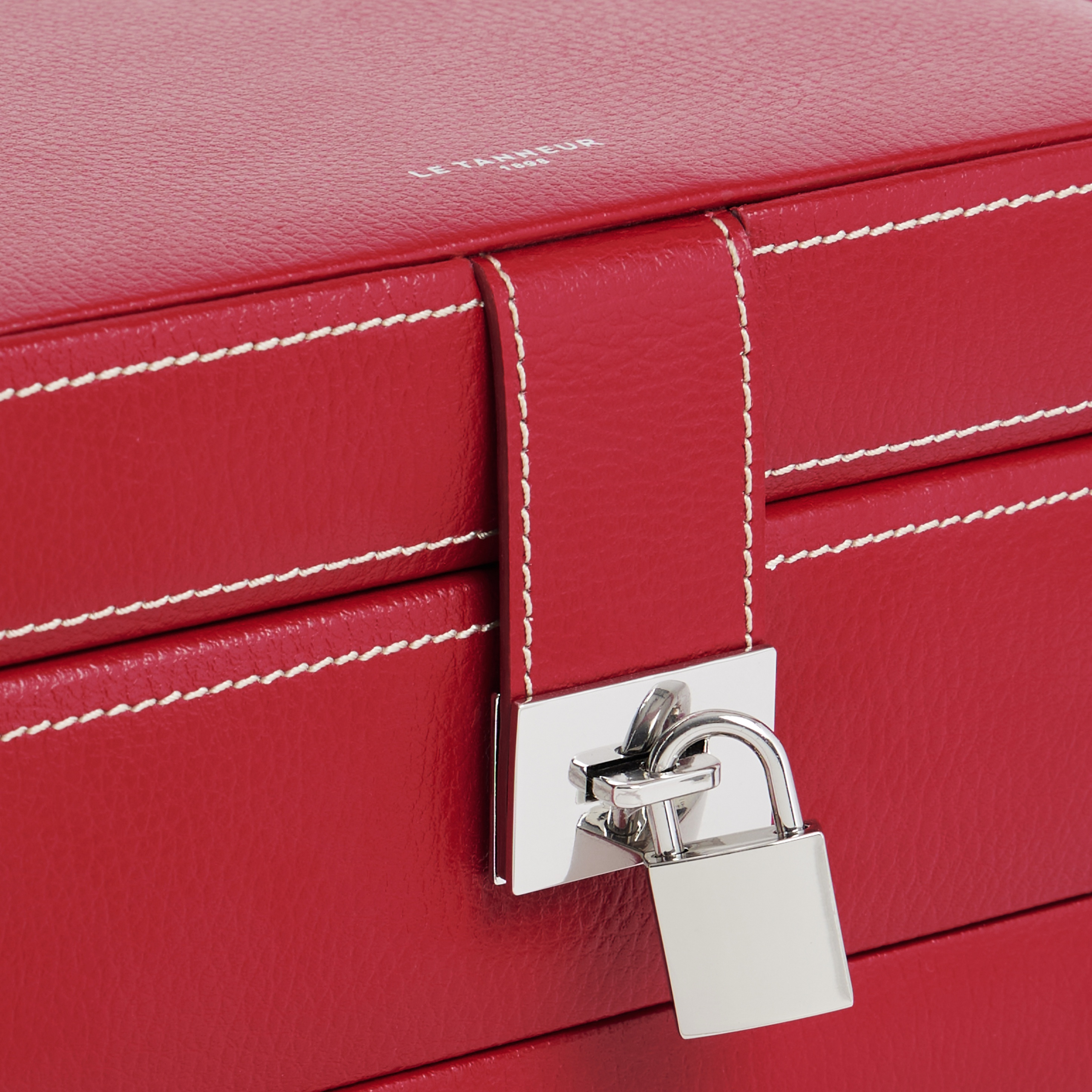 Boîte à bijoux moyen format en cuir LE TANNEUR Rouge