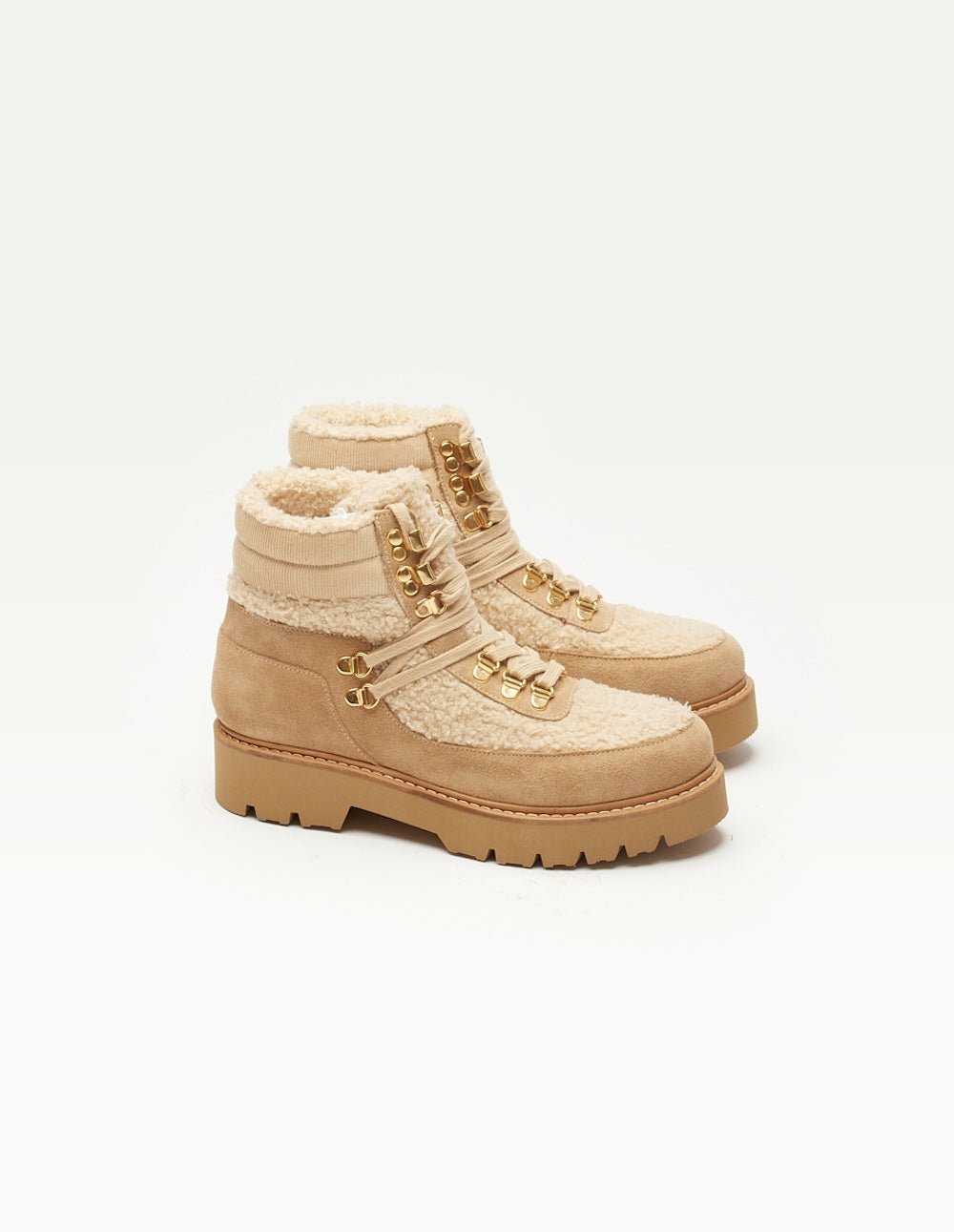 Lace-up suede fur-lined ankle boots ODAJE EX. M.MOUSTACHE Beige