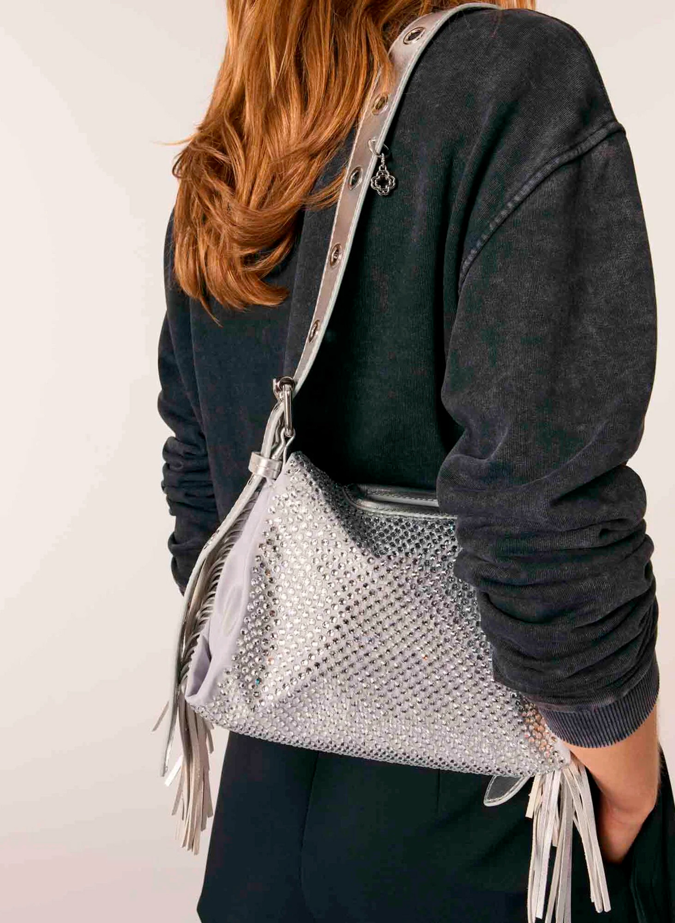 Strass Maje Cabas Rhinestone Shoulder Bag Argent Maje Women