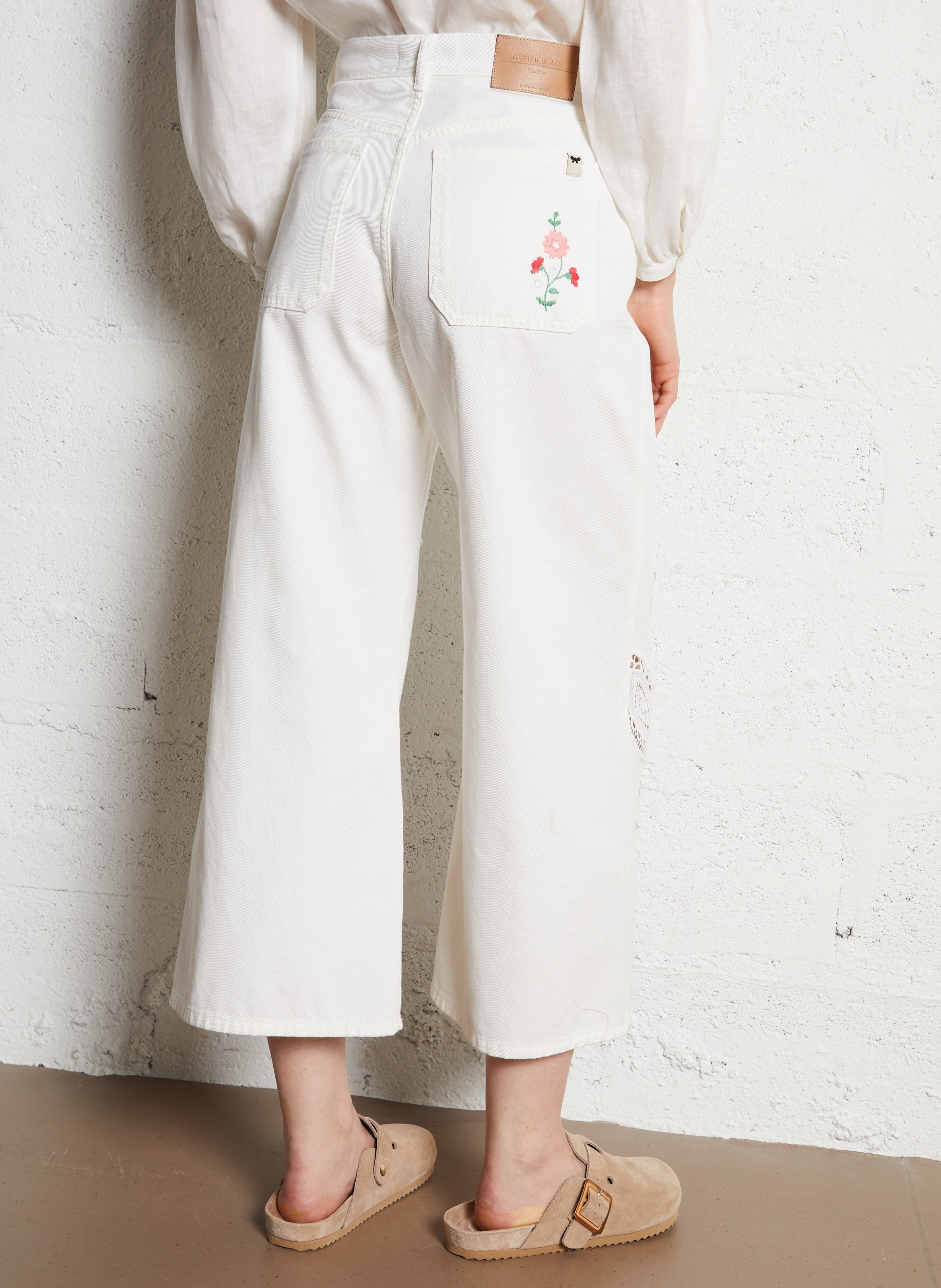 Wijde hoge taille geborduurde jeans MAX MARA WEEK END Wit