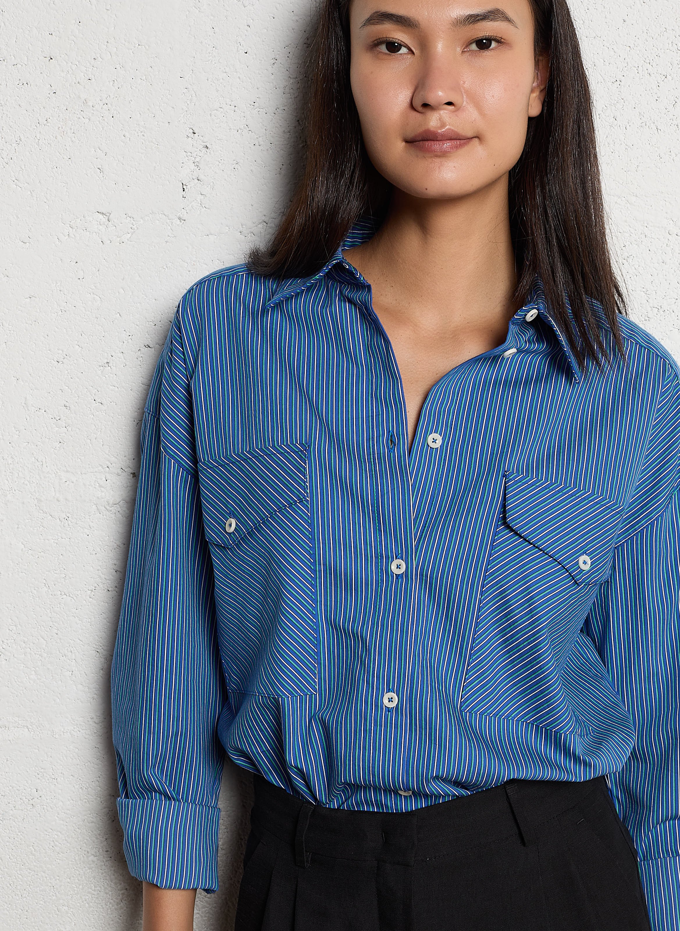 Oversized gestreepte katoenen blouse BELLEPIECE Blauw