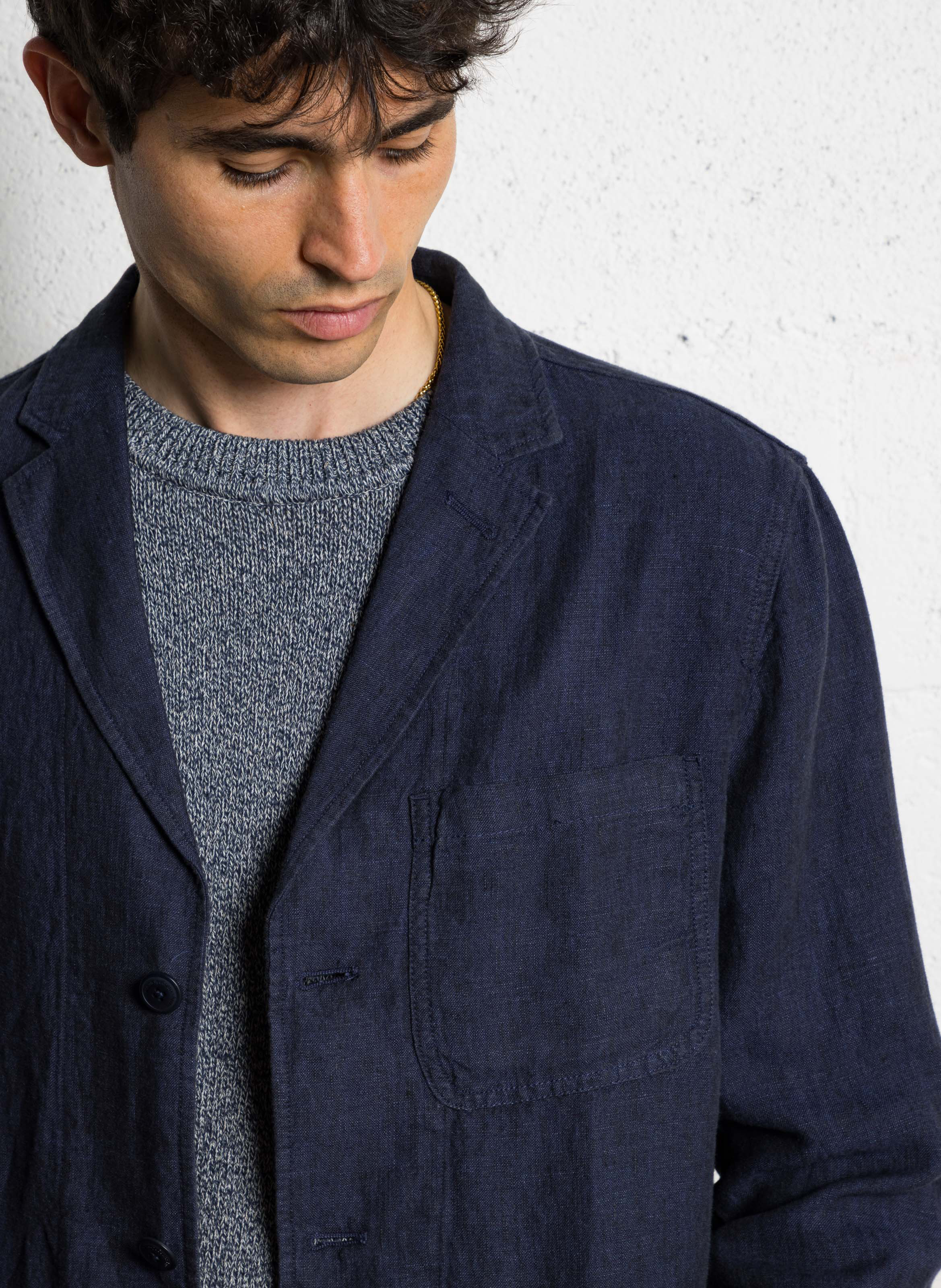 Veste de tailleur droite en lin bio KNOWLEDGE COTTON APPAREL Bleu