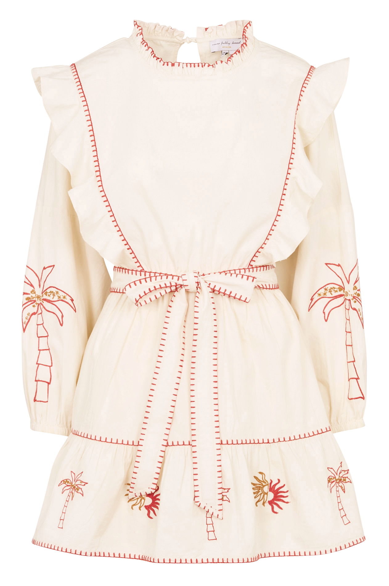 Short embroidered dress with ruffles NEVER FULLY DRESSED White