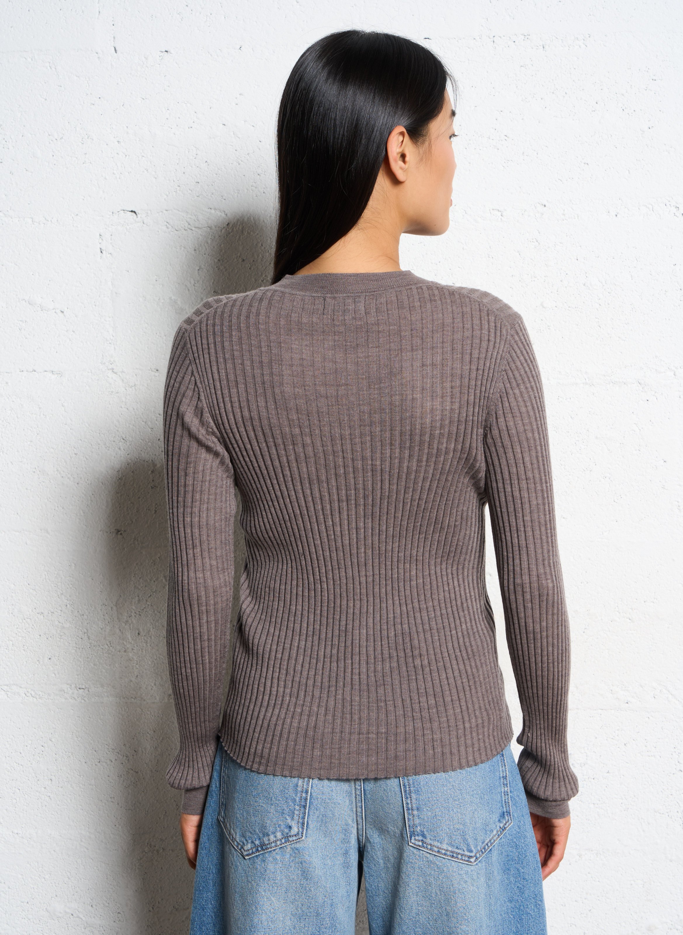 Pull col rond en laine  SOEUR Marron