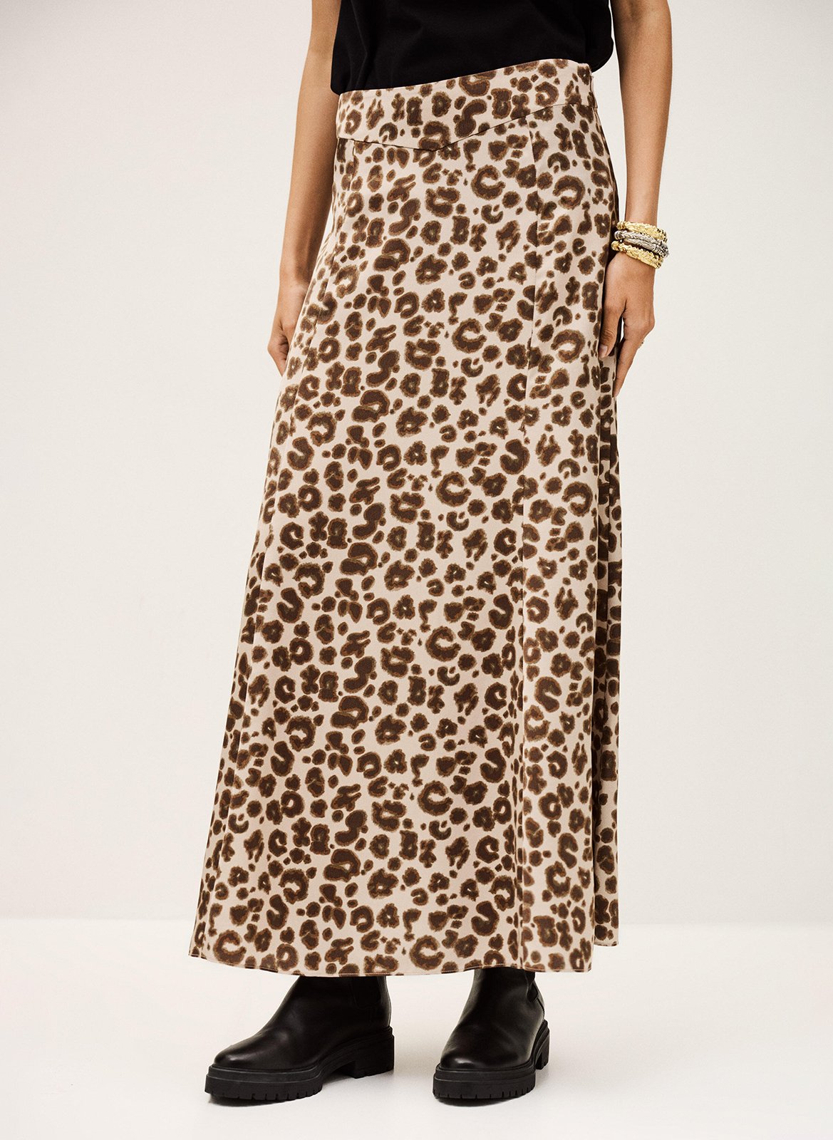 Jupe longue évasée léopard en satin BA&SH Beige