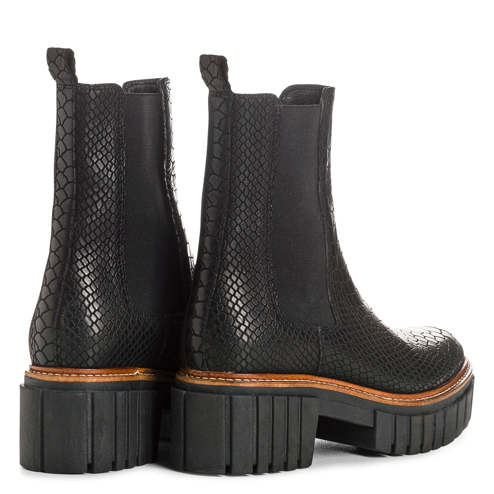 Leren enkellaarzen met krokodillenmotief REQINS Zwart