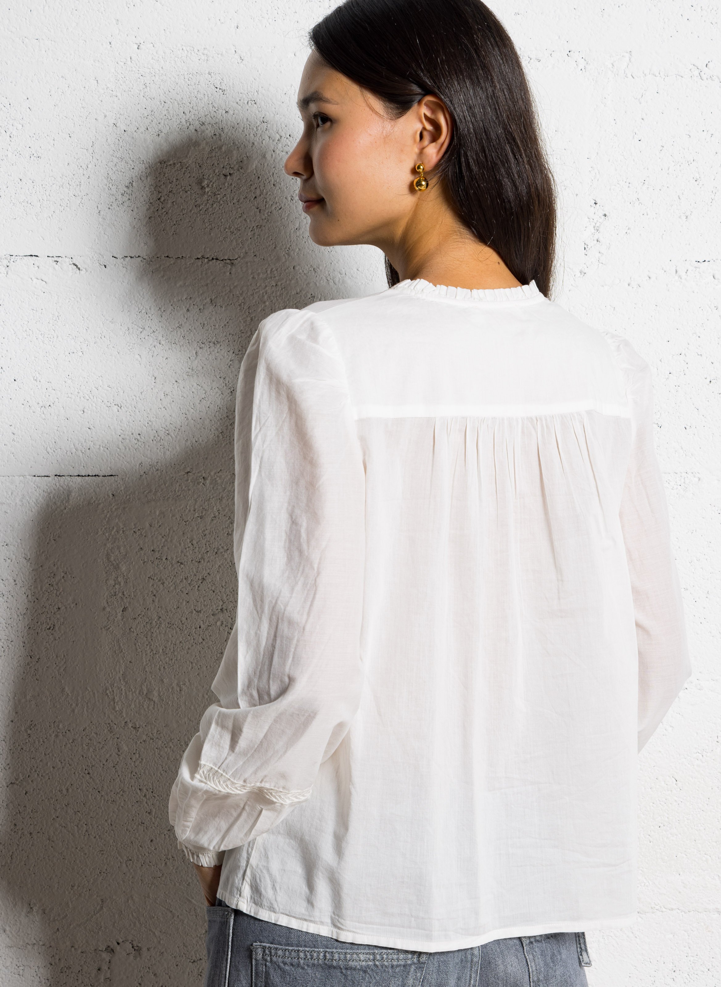 Chemise col V en coton LA PETITE ETOILE Beige