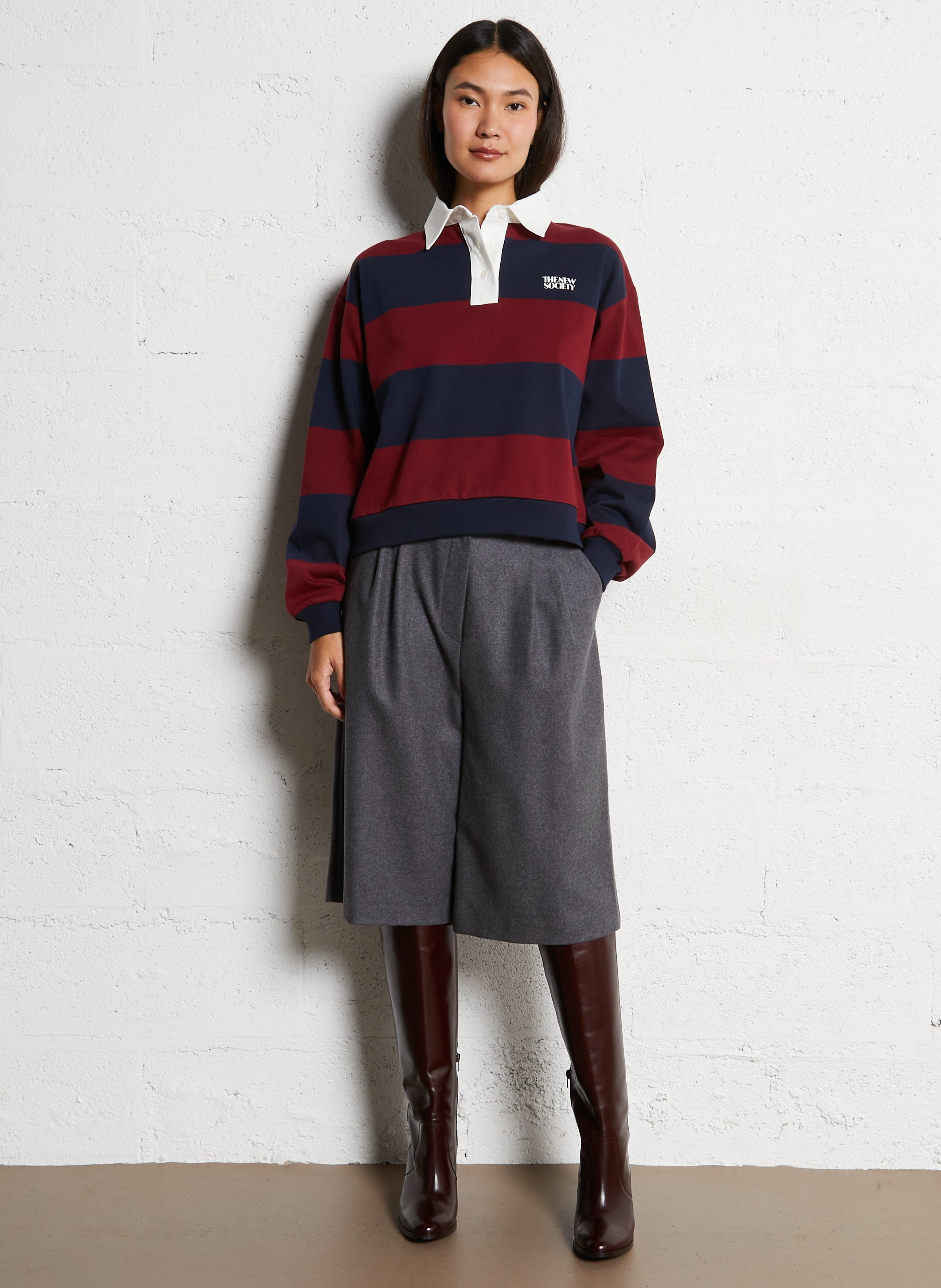 Katoenen top met polokraagje THE NEW SOCIETY Blauw