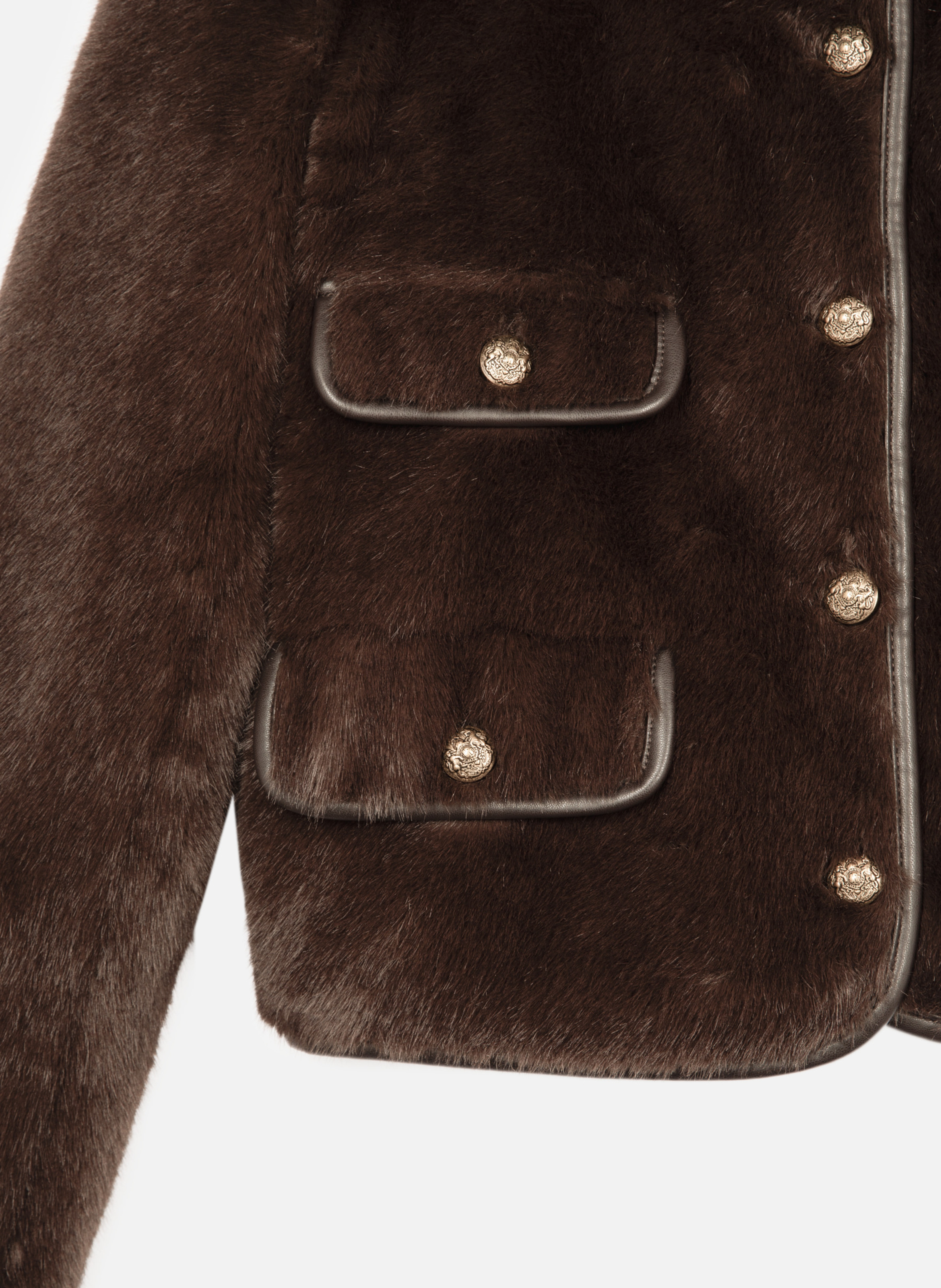 Faux fur jacket with leather details THE KOOPLES Brown