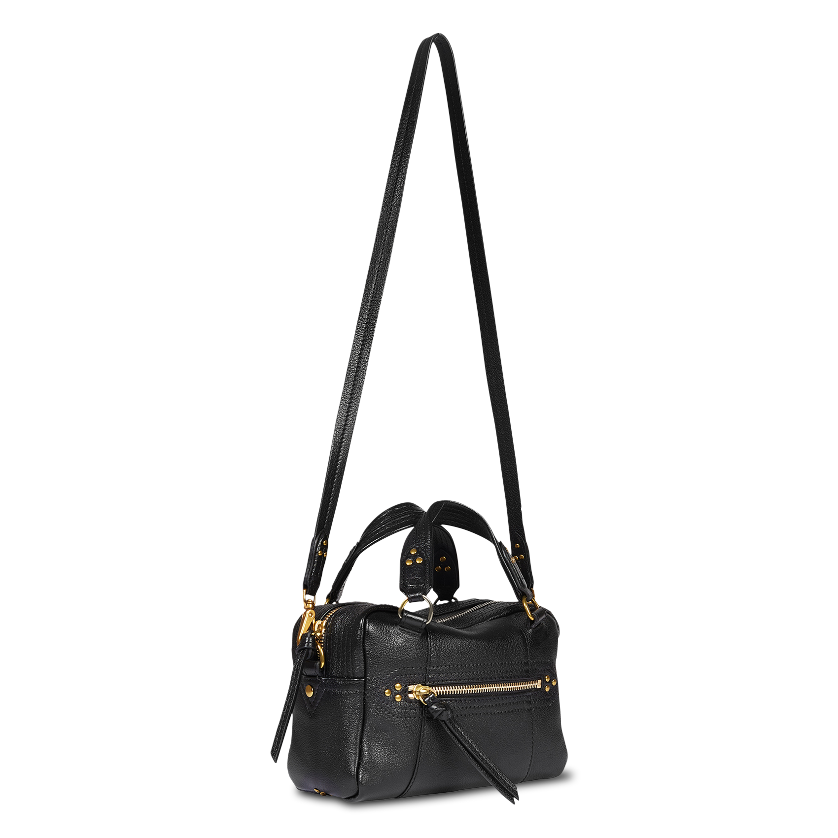 Schoudertas met rits in glanzend leer Zwart