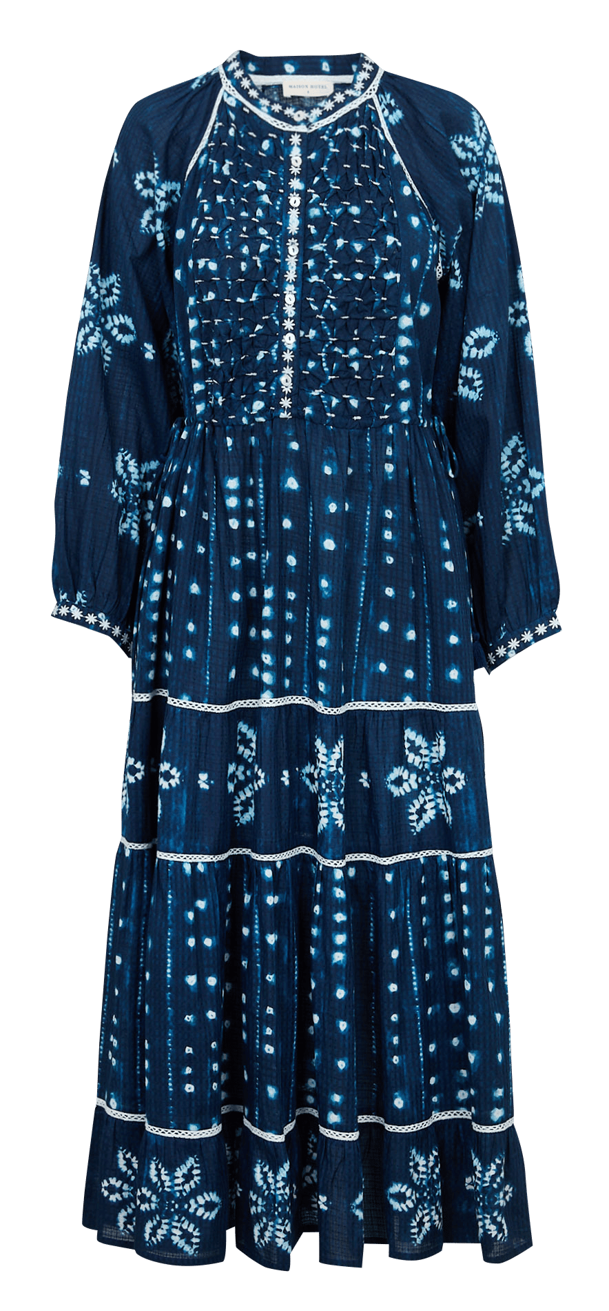 Langes, locker geschnittenes Maxikleid mit Rundhalsausschnitt und Muster MAISON HOTEL Blau