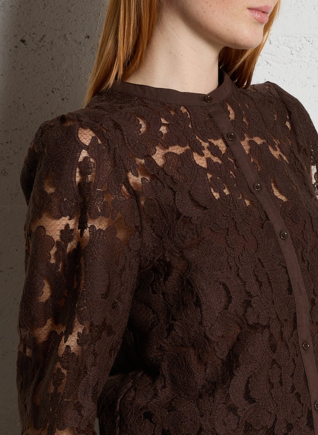 Straight round neck lace blouse LA PETITE ETOILE Brown