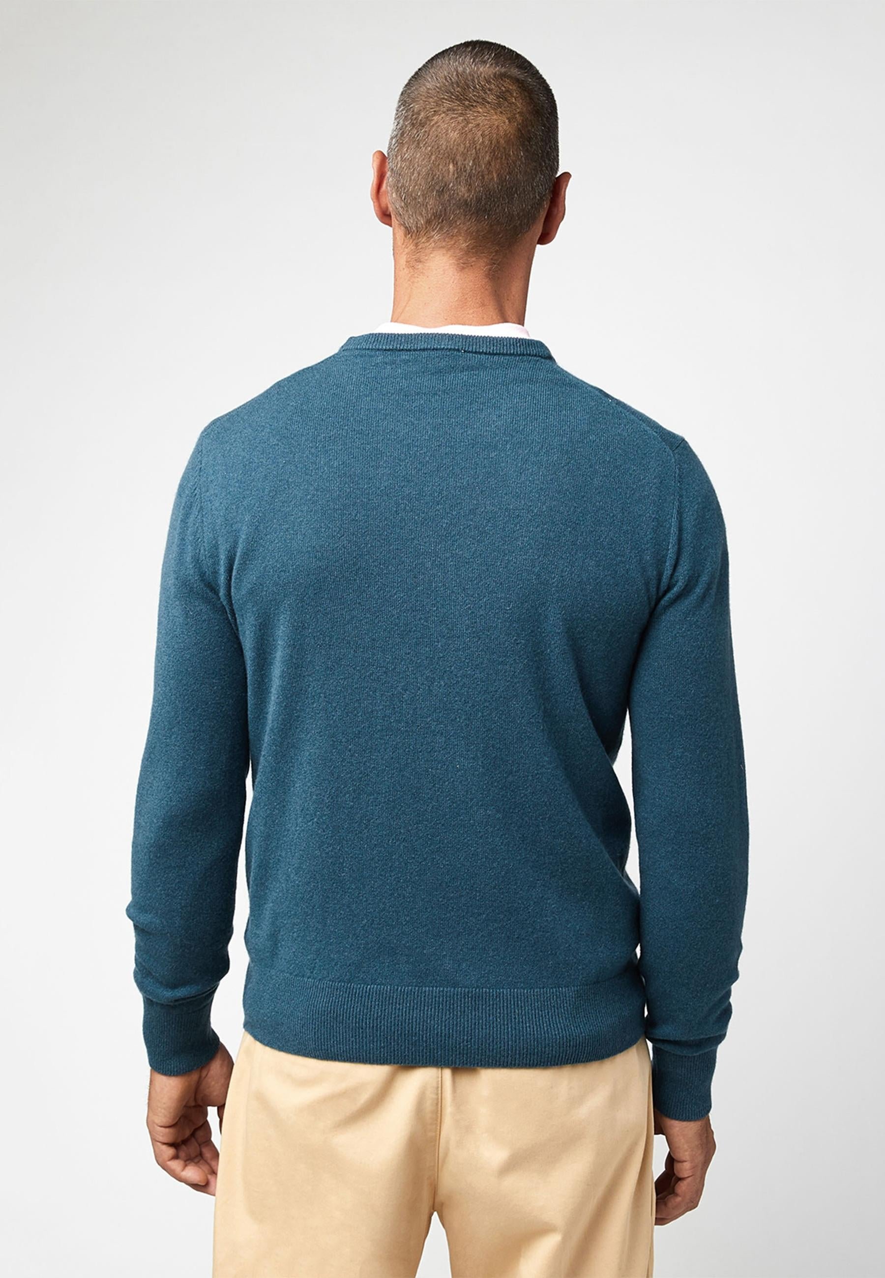 Men’s 2-yarn round-neck cashmere sweater RODIER Blue