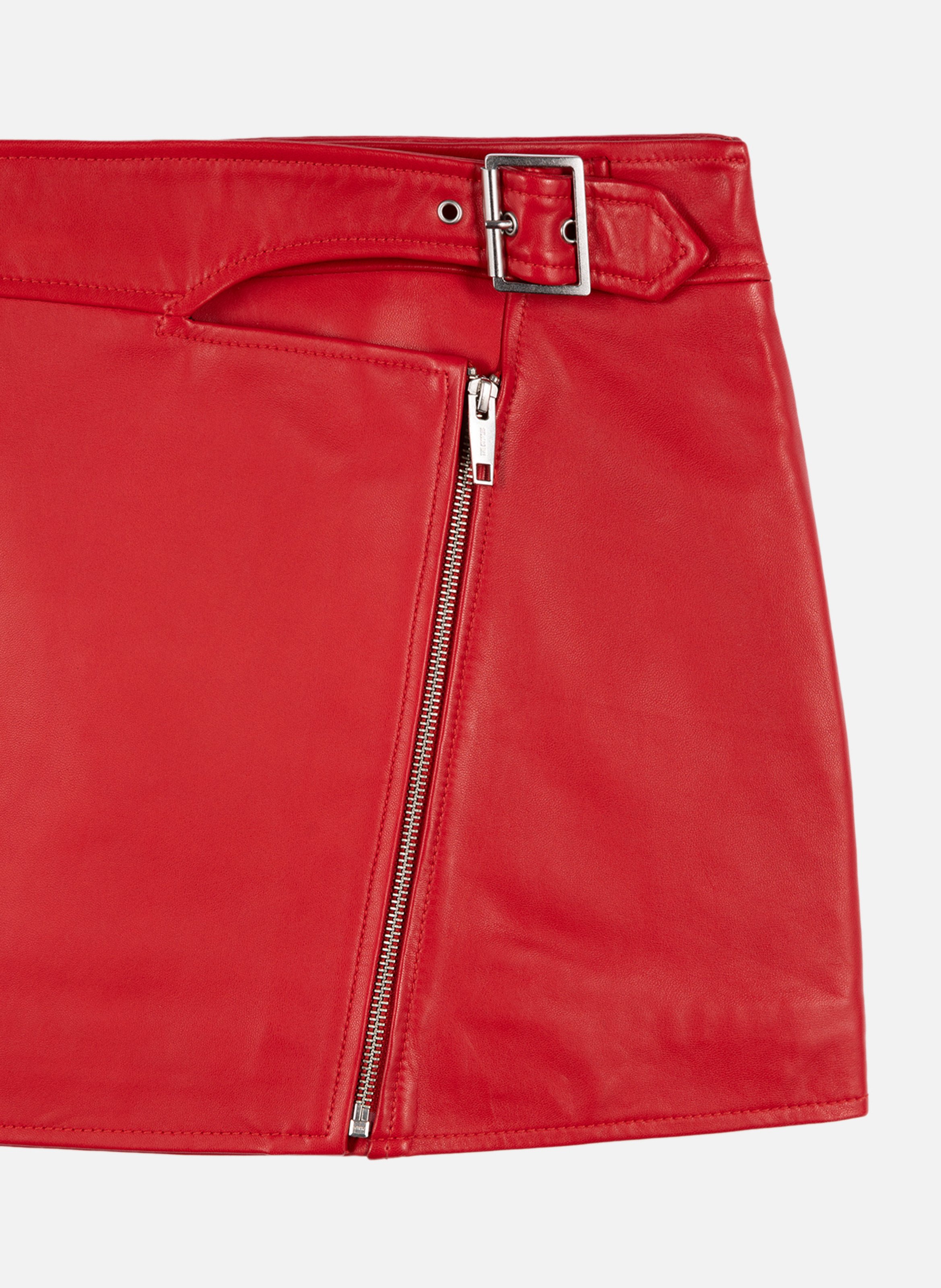 Leather skirt with zipper THE KOOPLES Red