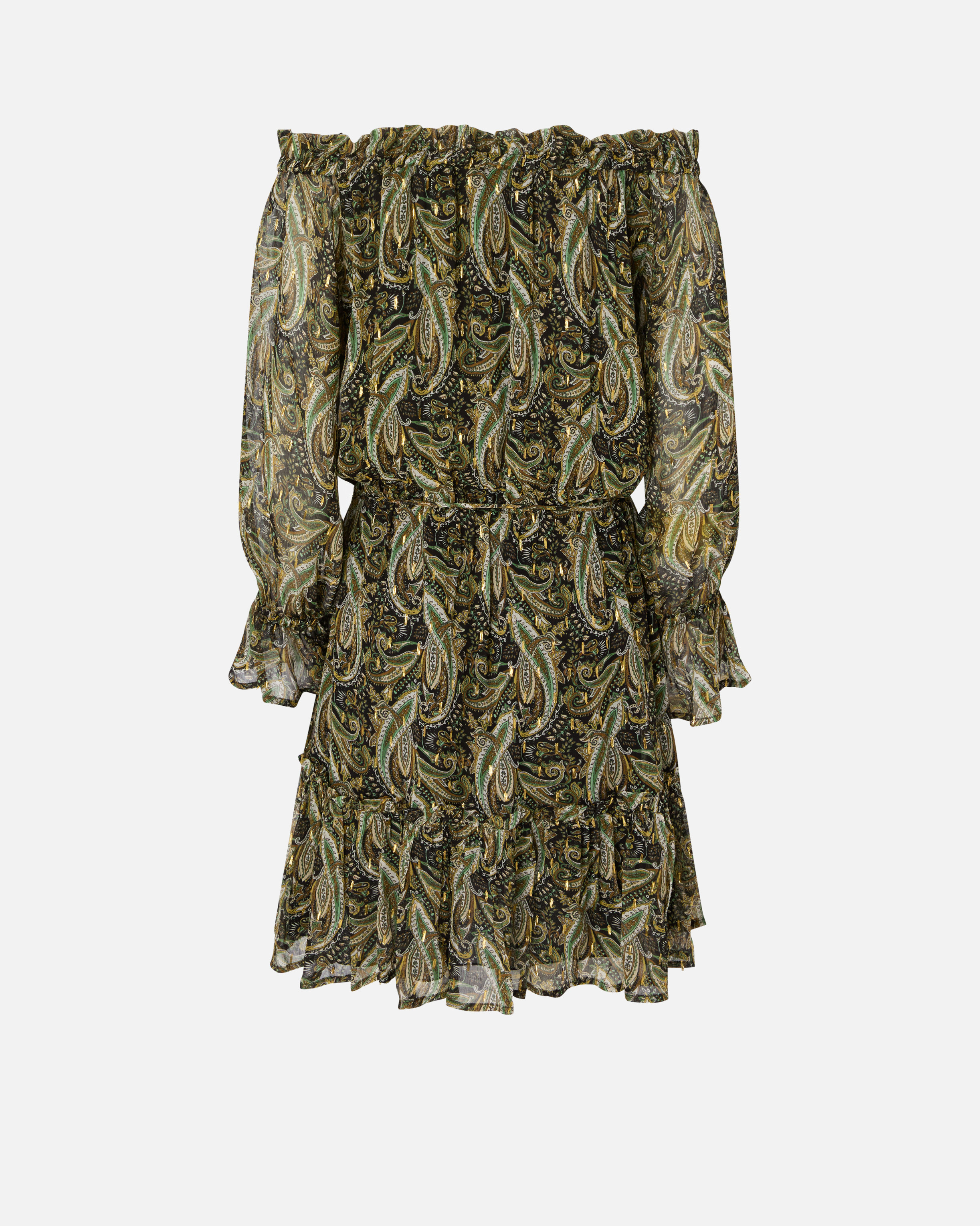 Short dress with bardot neckline and cashmere print PINKO Green