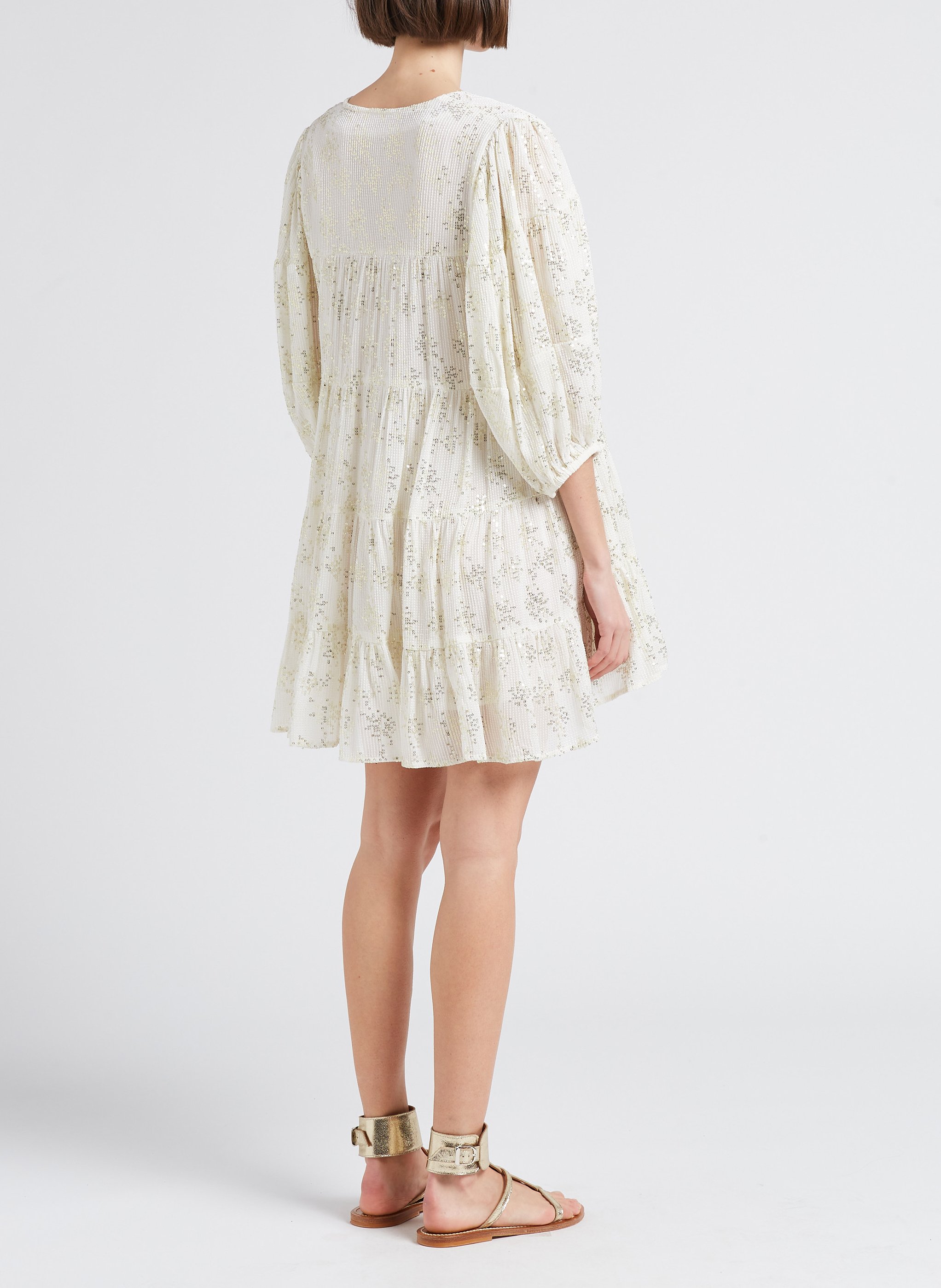 Wijde jurk met V-hals en lovertjes SUNDRESS Wit