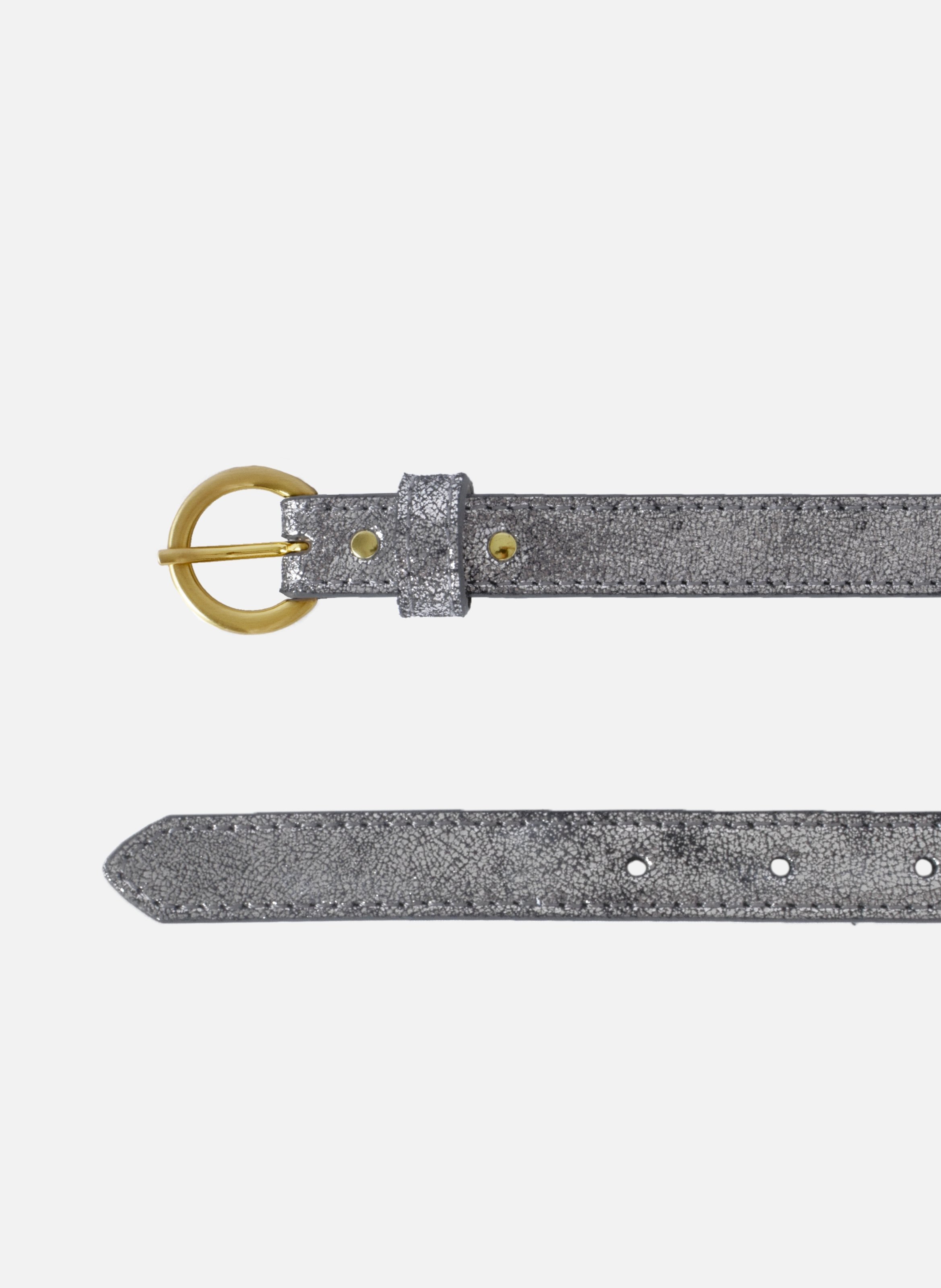 Gold metallic leather buckle belt Silver