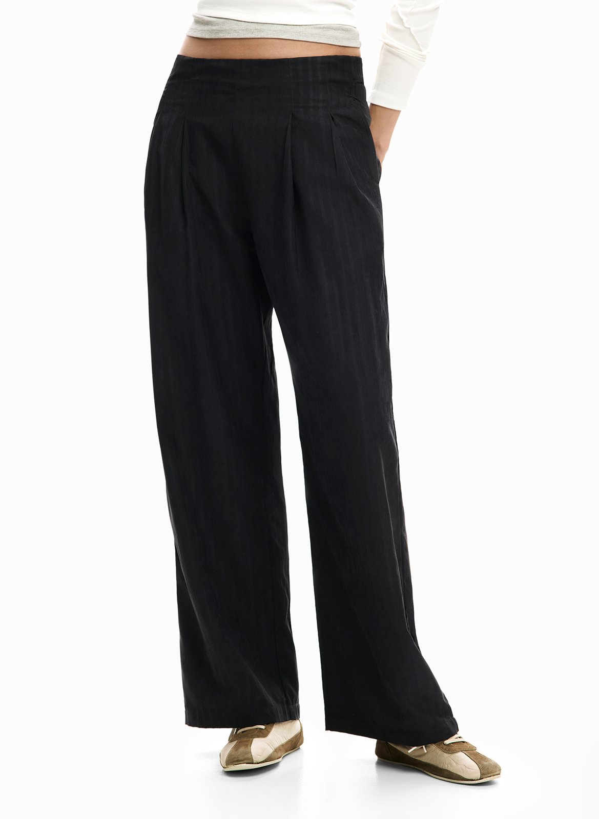 High-waisted wide-leg striped pants DESIGUAL Black