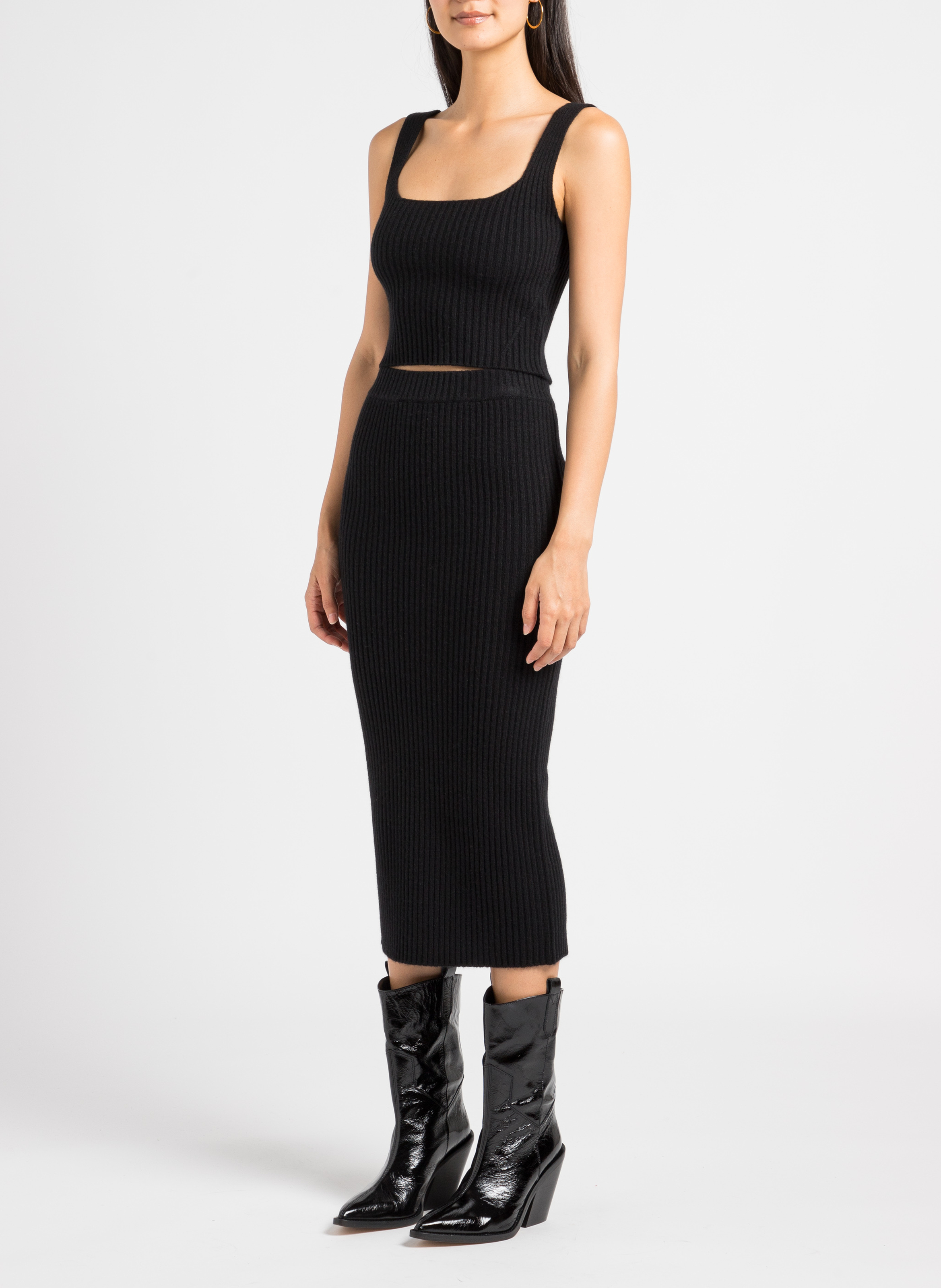 Gerader Midi-Rock aus Wollmix IRO Schwarz