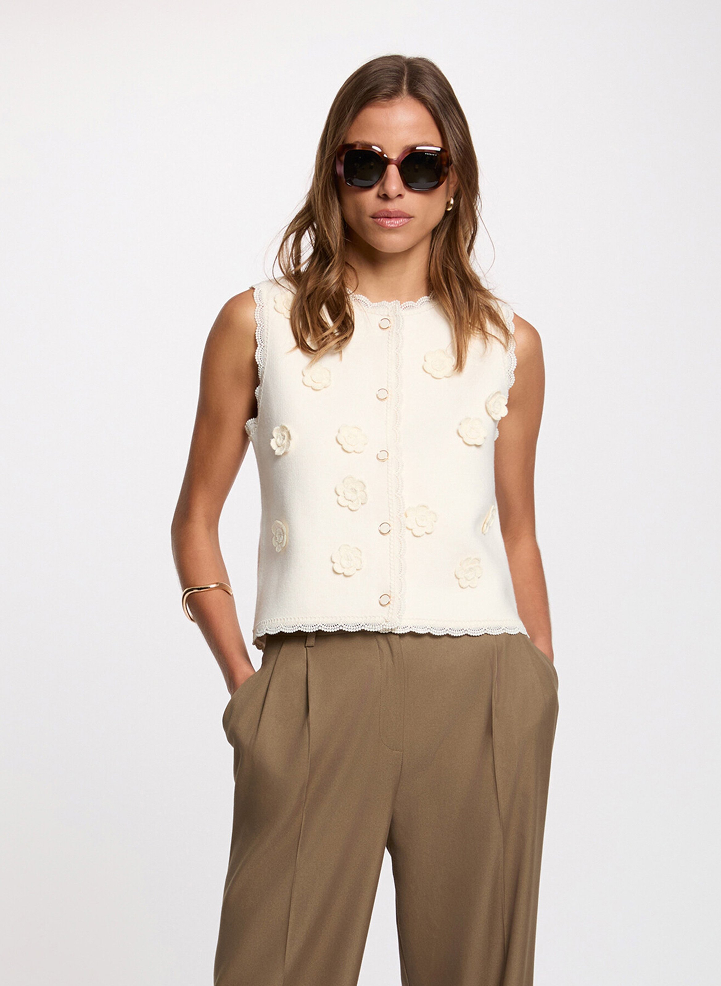 Gilet ajusté col rond MORGAN Beige