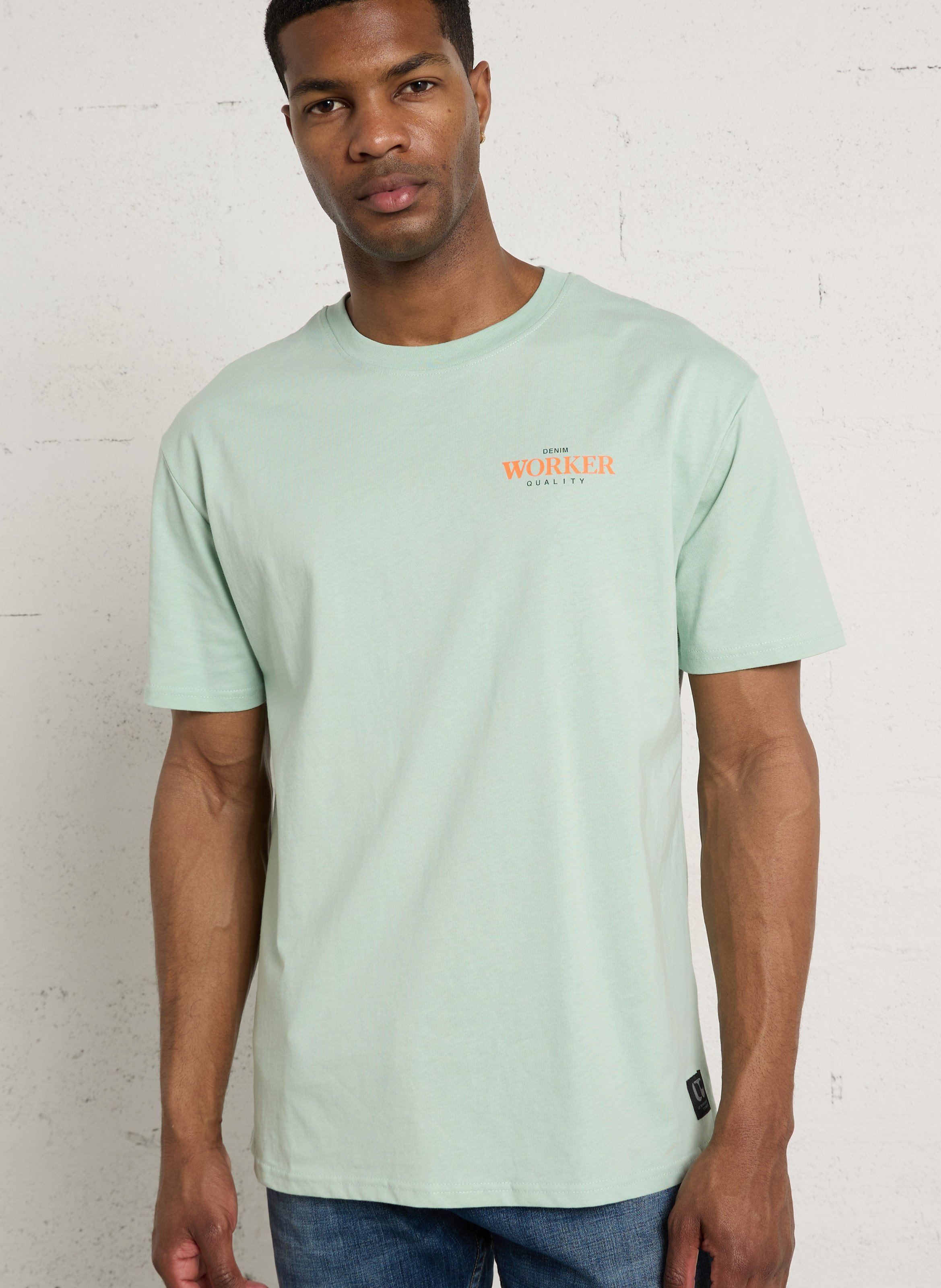 Tee-shirt droit col rond sérigraphié en coton LE TEMPS DES CERISES Bleu