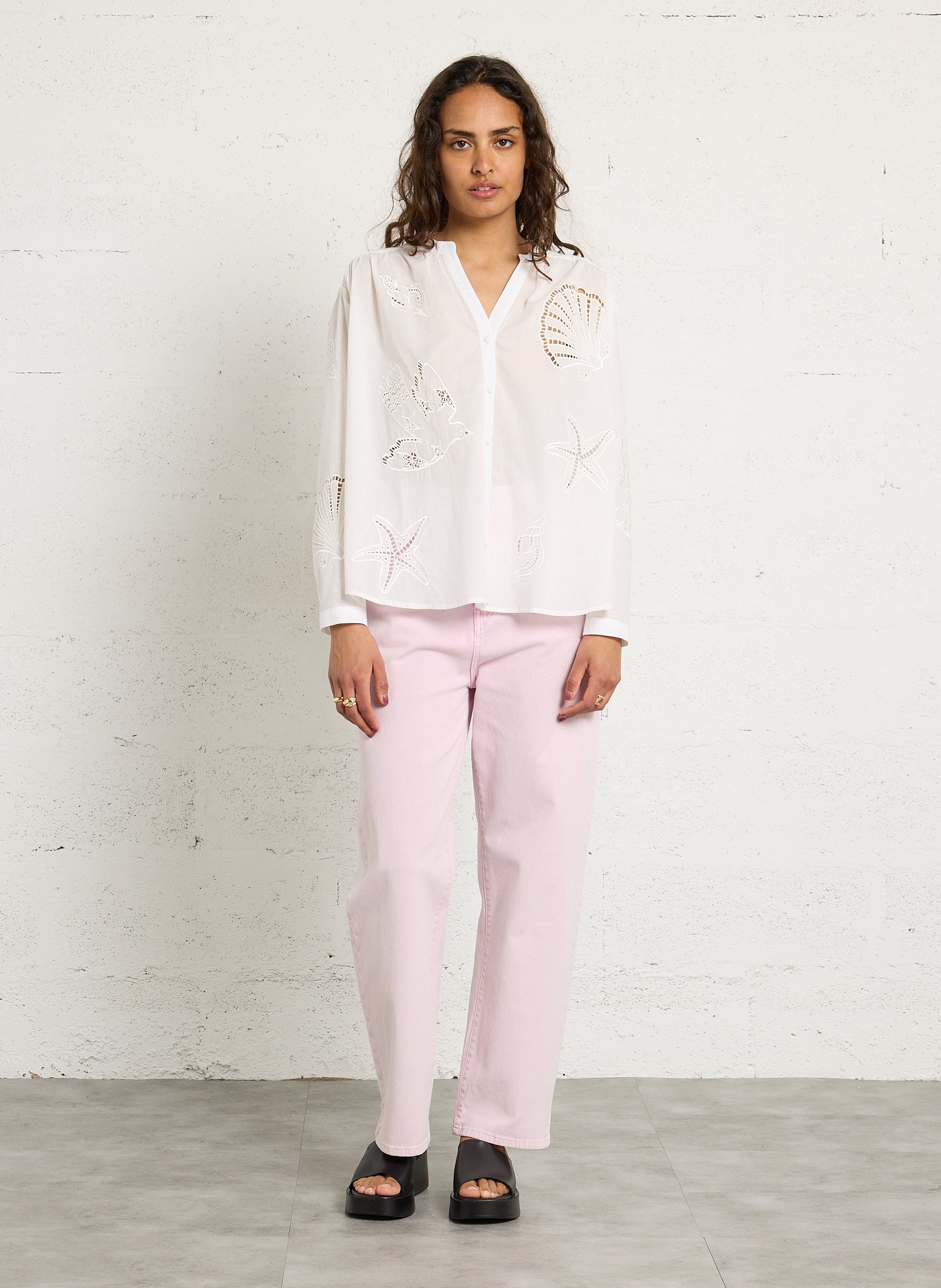 Blouse col V en coton LA PETITE ETOILE Blanc