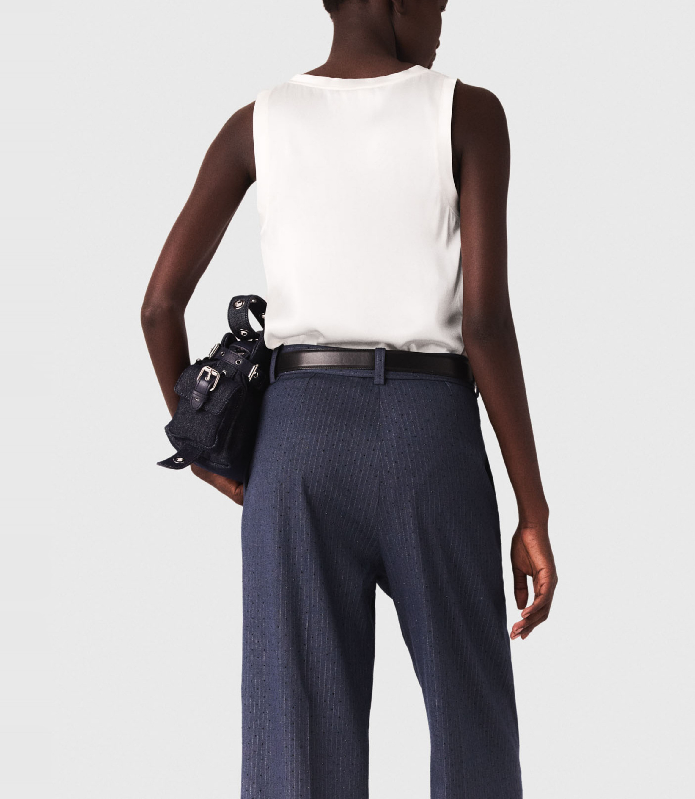 Débardeur col rond droit en soie mélangé MAJE Blanc