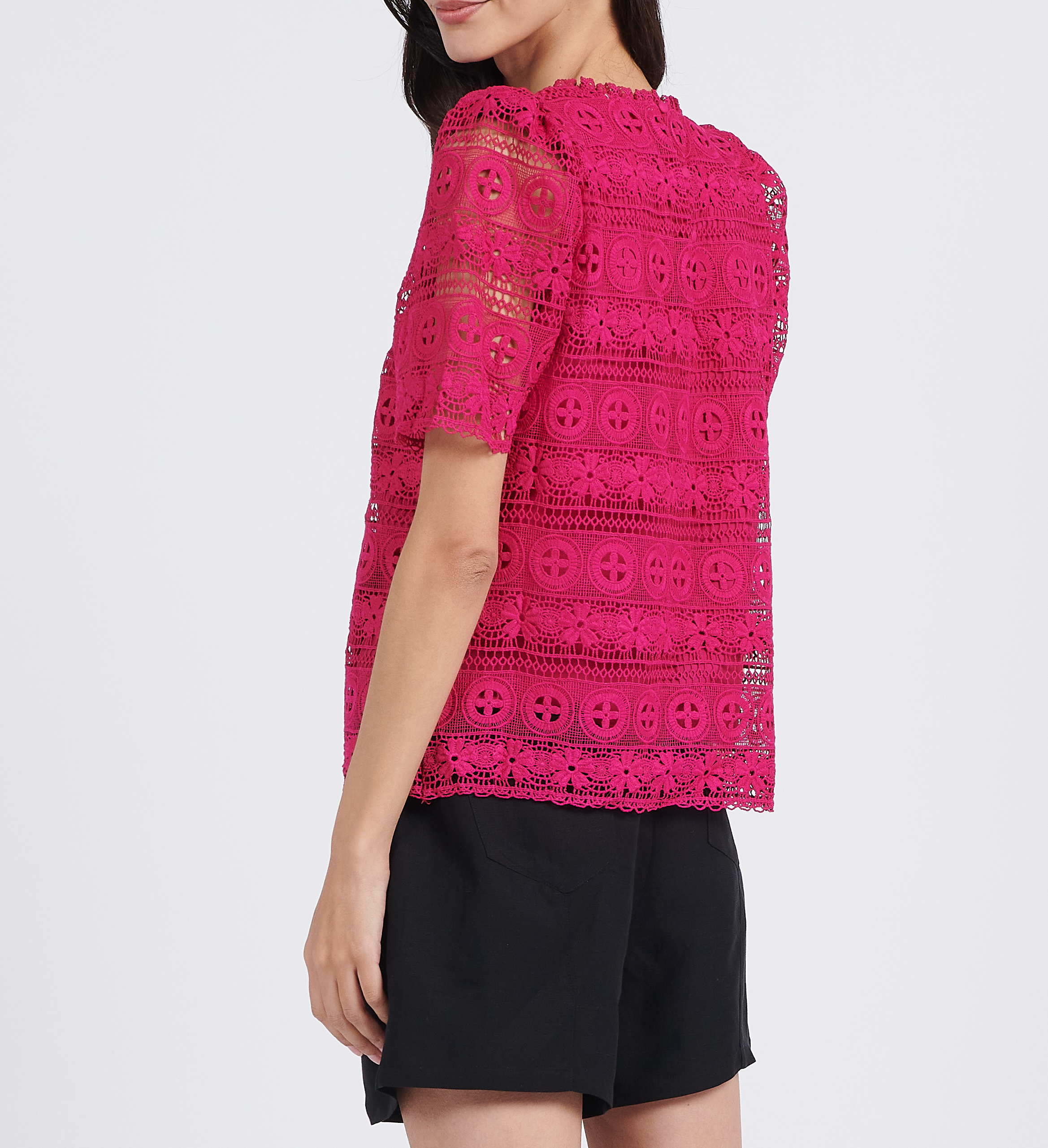 Round-neck guipure lace top LA PETITE ETOILE Pink